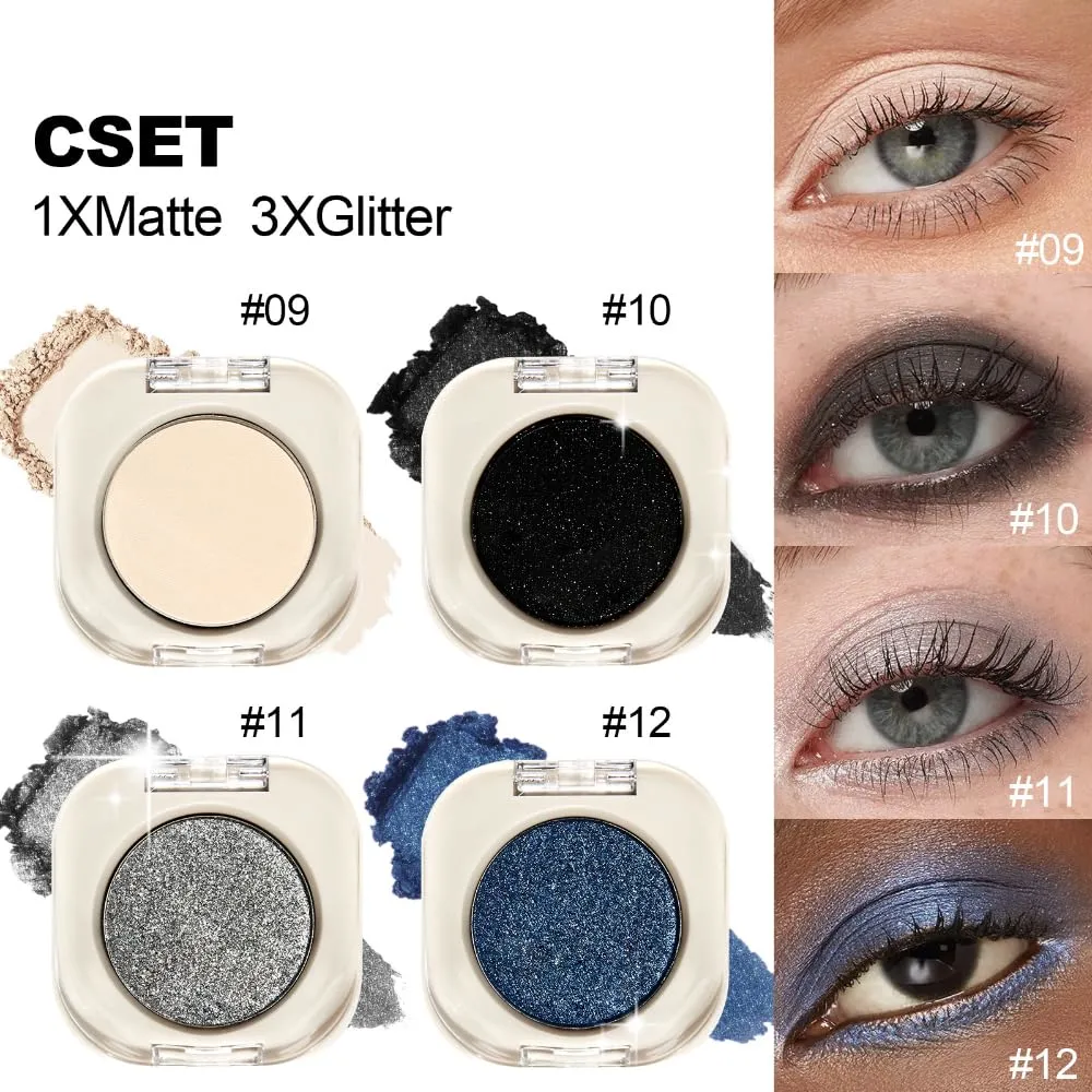 4-Pack Single Eyeshadow Set, 3 Matte & 1 Glitter Neutral Brown Nude Shades, Waterproof Long-Lasting Silky Smooth Highly Pigmented Blendable Eye Shadow Makeup for Daily Natural & Party Look-03