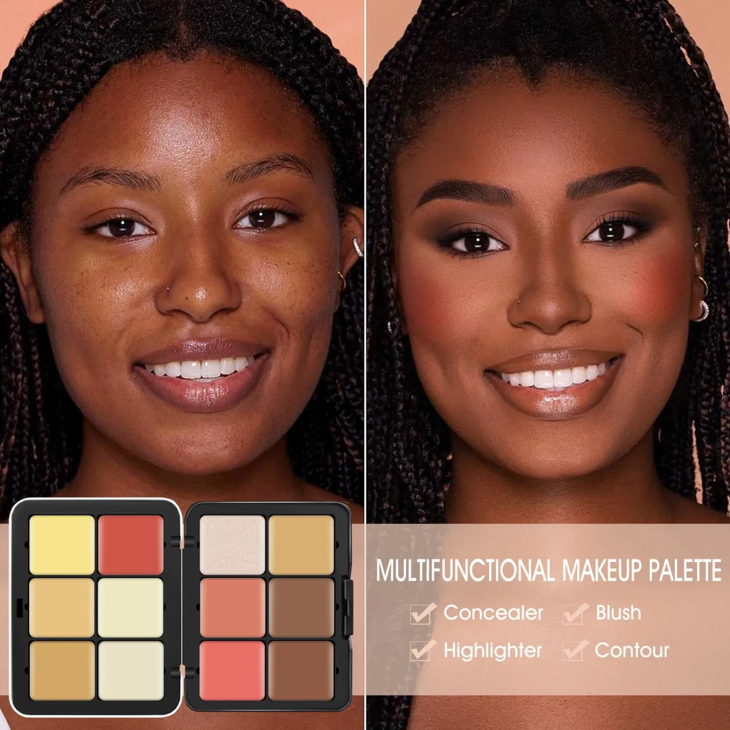 12 Colors Cream [Blush Contour Concealer Highlighter] Makeup Palette for Cheeks - All in One Makeup Palette Kit with Brush, Long Wearing Waterproof Blendable Face Make Up Pallete (#05)
