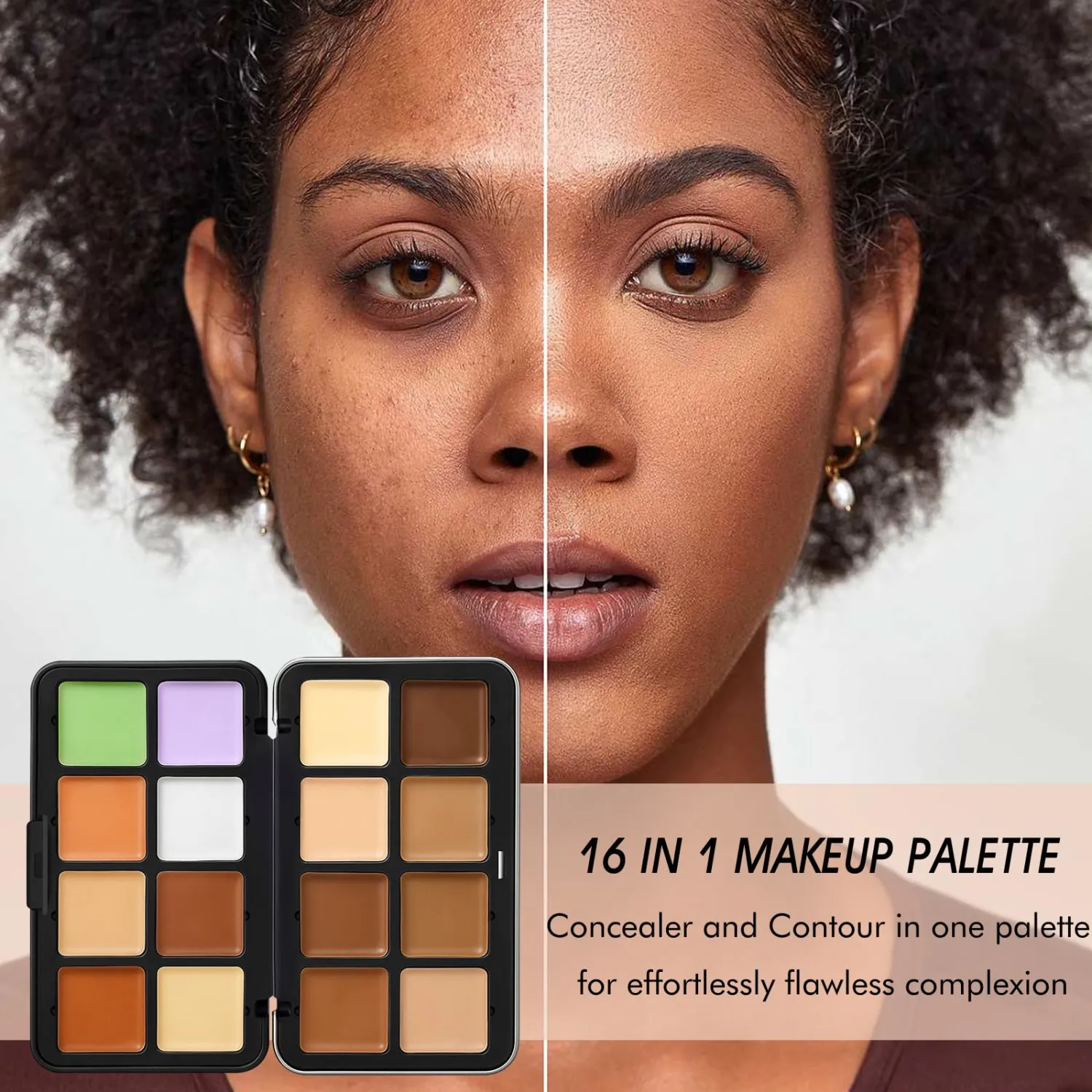 16 Colors Cream [Contour Concealer Foundation] Makeup Palette for Cheeks - All in One Makeup Palette Kit with Brush, Natural Matte Long Wearing, Waterproof Blendable Face Make Up Pallete (#06)