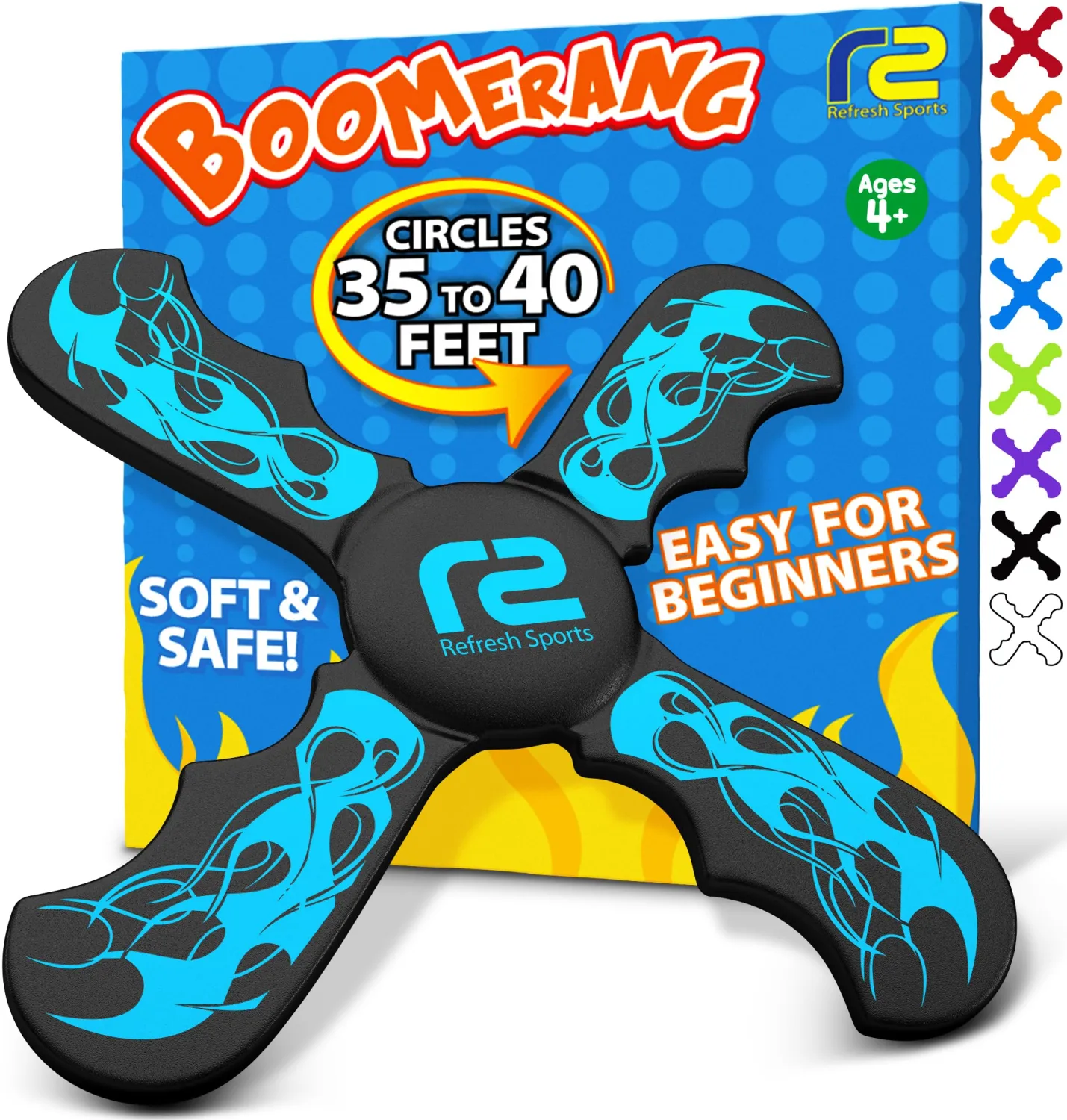 Refresh Sports Boomerang for Kids & Adults - Soft, Durable, Easy to Throw & Catch - Ages 4-8 - Outdoor, Beach, Pool Play - Jet Black