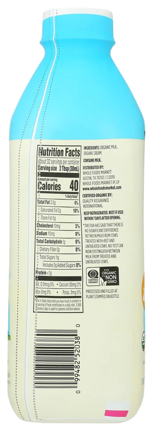 365 by Whole Foods Market Organic Half and Half, 1 QT