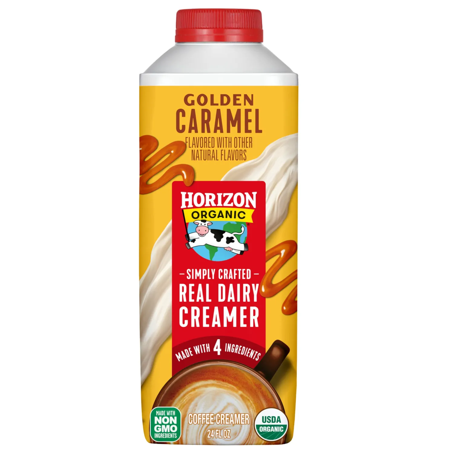 Horizon Organic Real Dairy Golden Caramel Coffee Creamer, Rich and Creamy Coffee Creamer Made With Organic Milk and Cream, 24 fl oz Carton