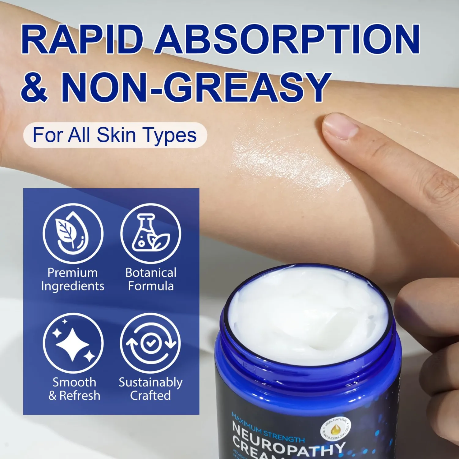 Neuropathy Cream Extra Strength Nerve Relief Cream for Feet, Legs, Neck, Back, Hands, Body – Lightweight, Plant-Based Formula with Cooling Comfort, 4 oz
