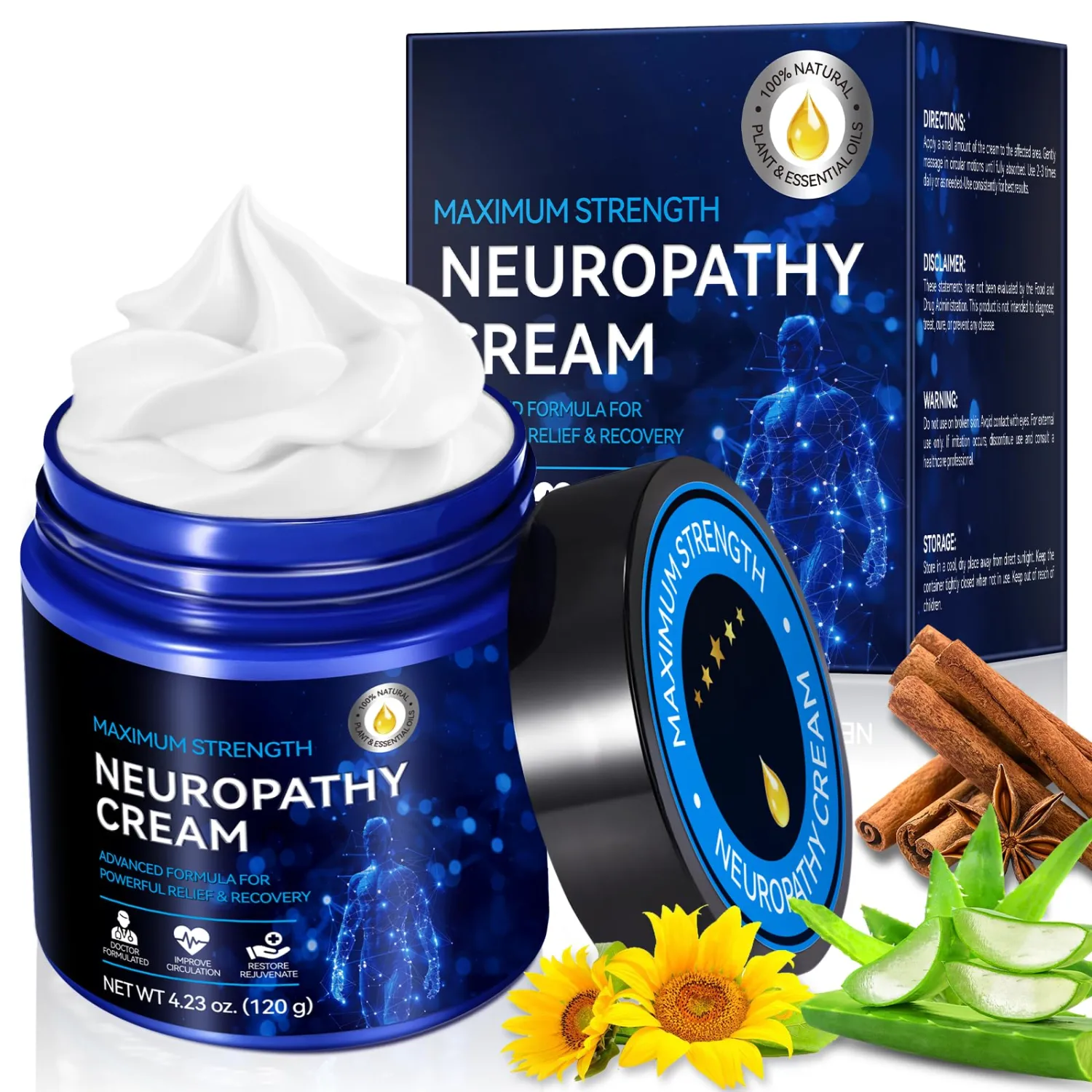 Neuropathy Cream Extra Strength Nerve Relief Cream for Feet, Legs, Neck, Back, Hands, Body – Lightweight, Plant-Based Formula with Cooling Comfort, 4 oz