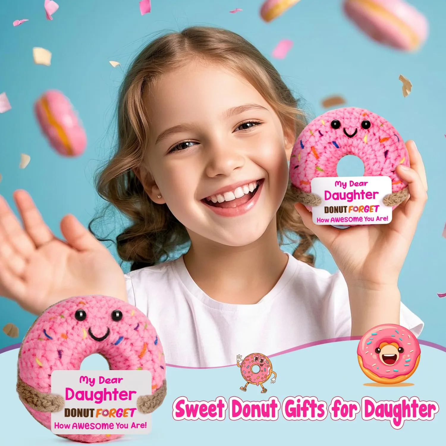Gifts for Teen Girl Easter - Easter Basket Stuffers for Daughters Teens Girls Kids, Crochet Donut Birthday Graduation Cute Trendy Stuff Gift for Kid 16 Years Old Teenager Girl from Mom Dad