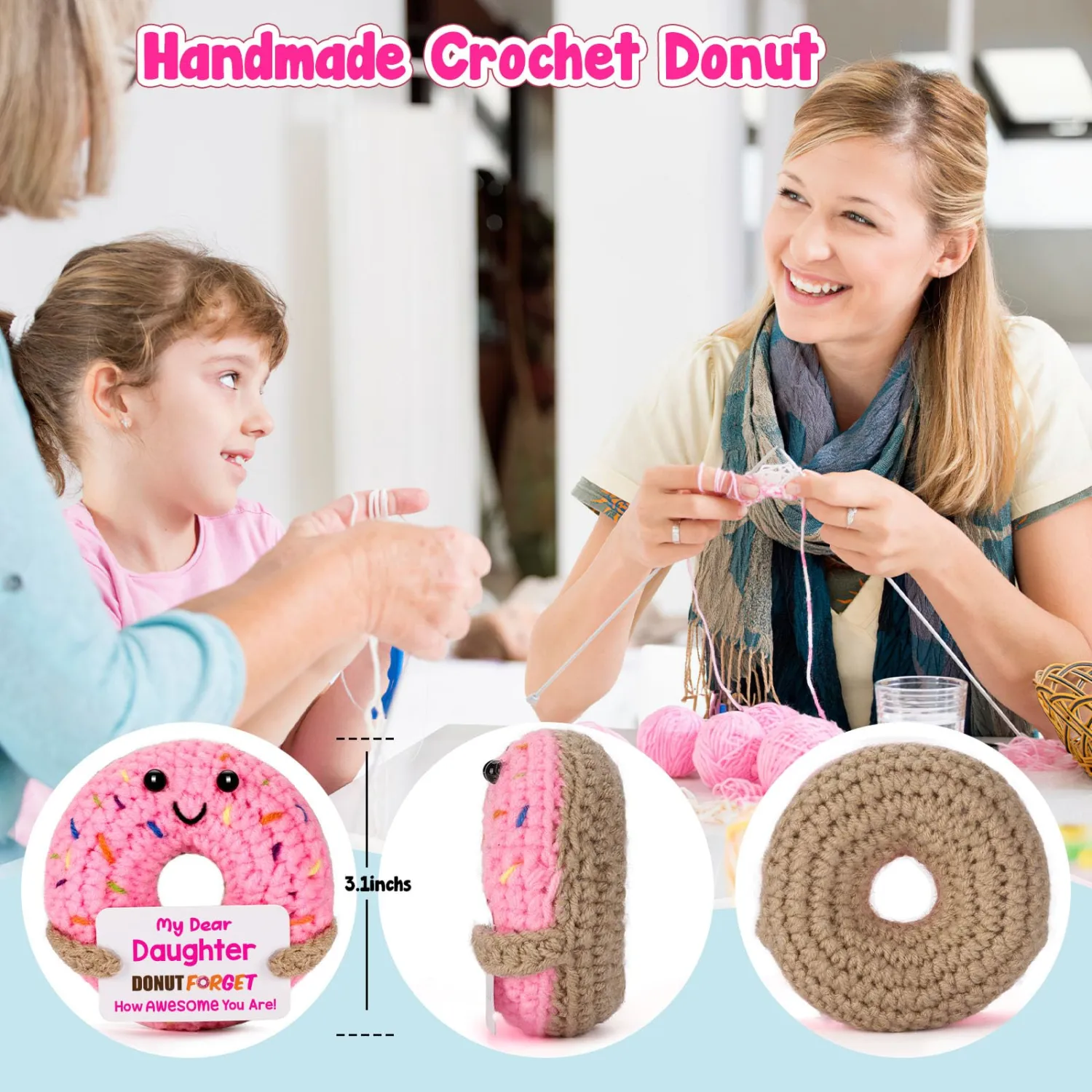 Gifts for Teen Girl Easter - Easter Basket Stuffers for Daughters Teens Girls Kids, Crochet Donut Birthday Graduation Cute Trendy Stuff Gift for Kid 16 Years Old Teenager Girl from Mom Dad