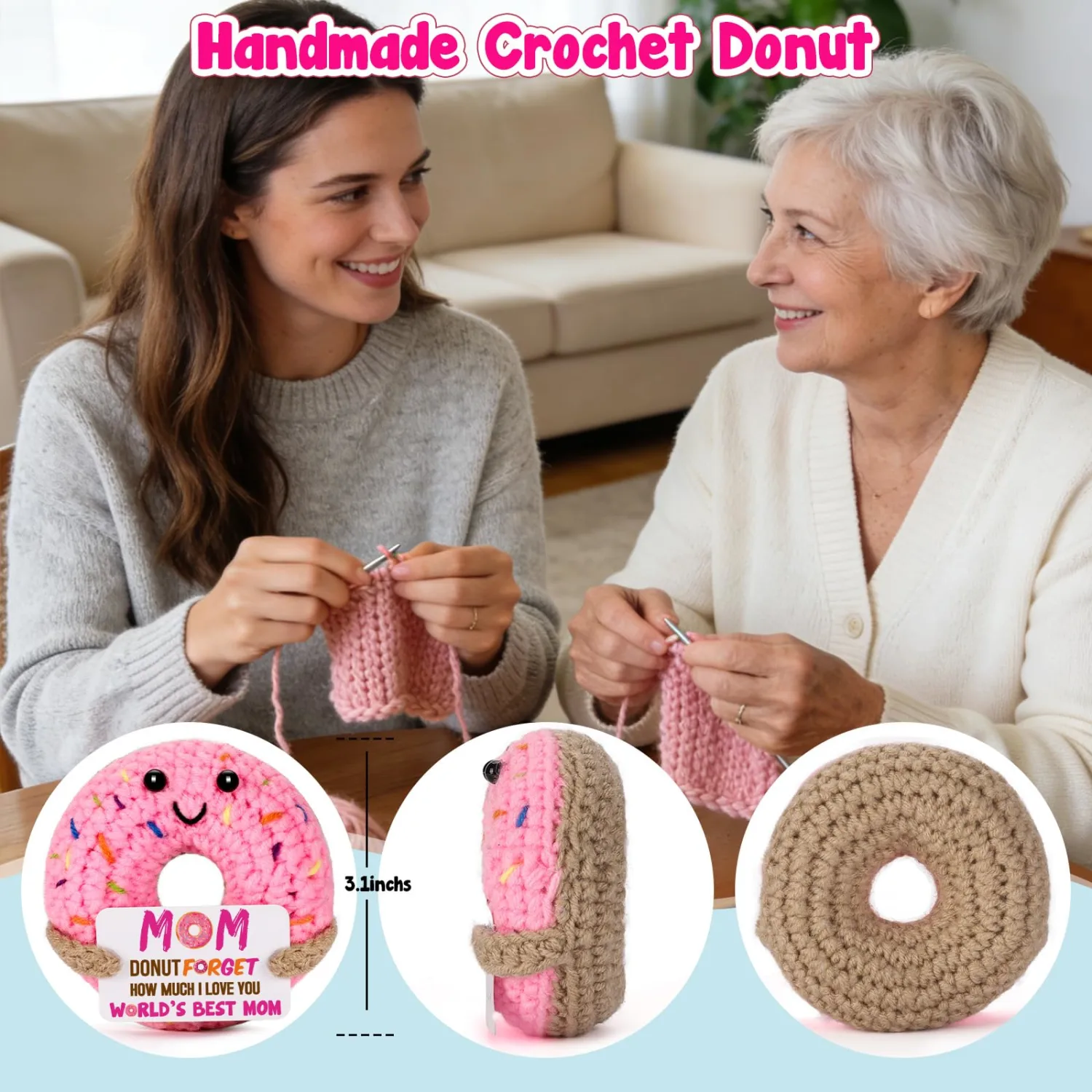 Mom Gifts for Mothers Day - Funny Mother's Day Birthday Easter Basket Handmade Crochet Donut Gift for Mama Mother Mom Mommy from Daughter Son