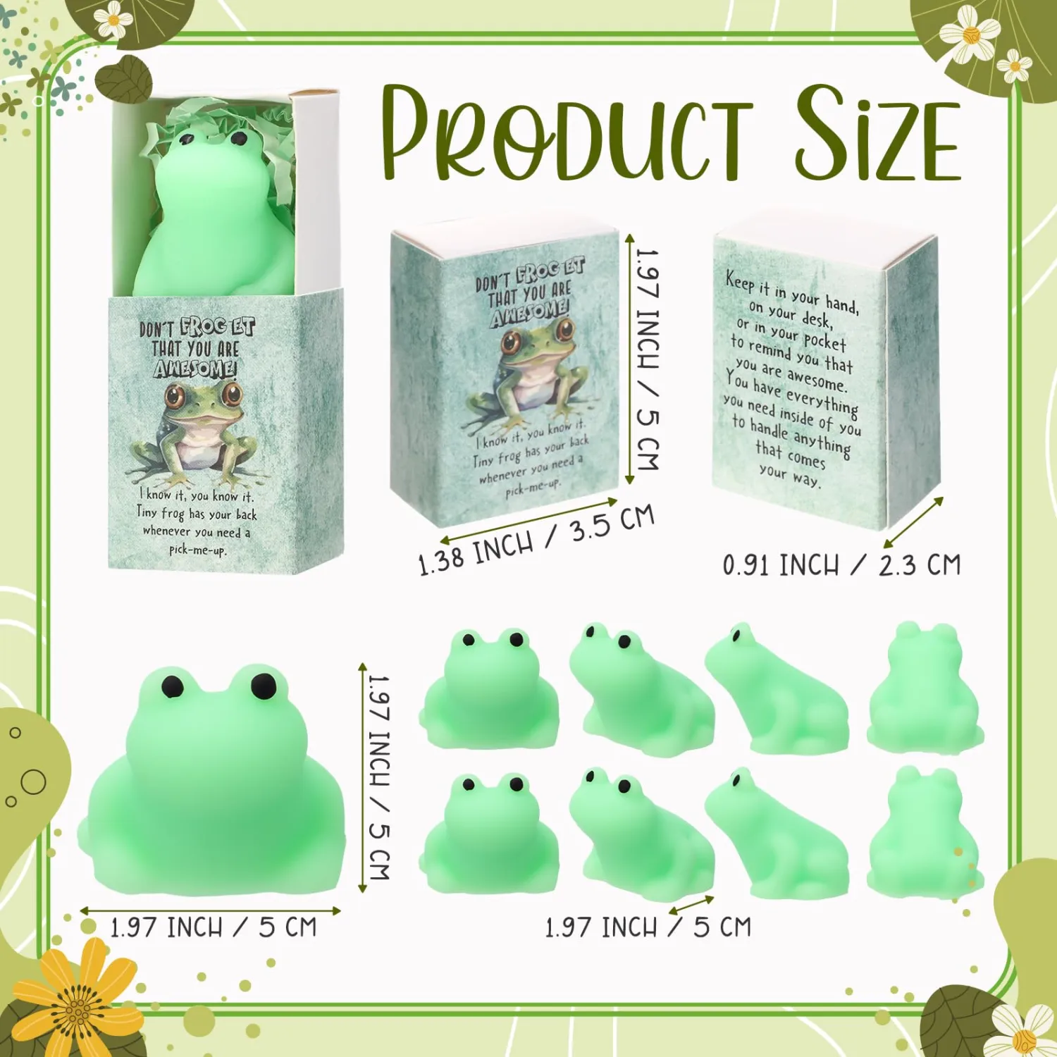 Wettarn 24 Sets Positive Gifts Frog Stress Balls with Support Boxes You are Awesome Party Favors for Passover Birthday Christmas Valentines Stuffers Office Prizes Green Desk Decor