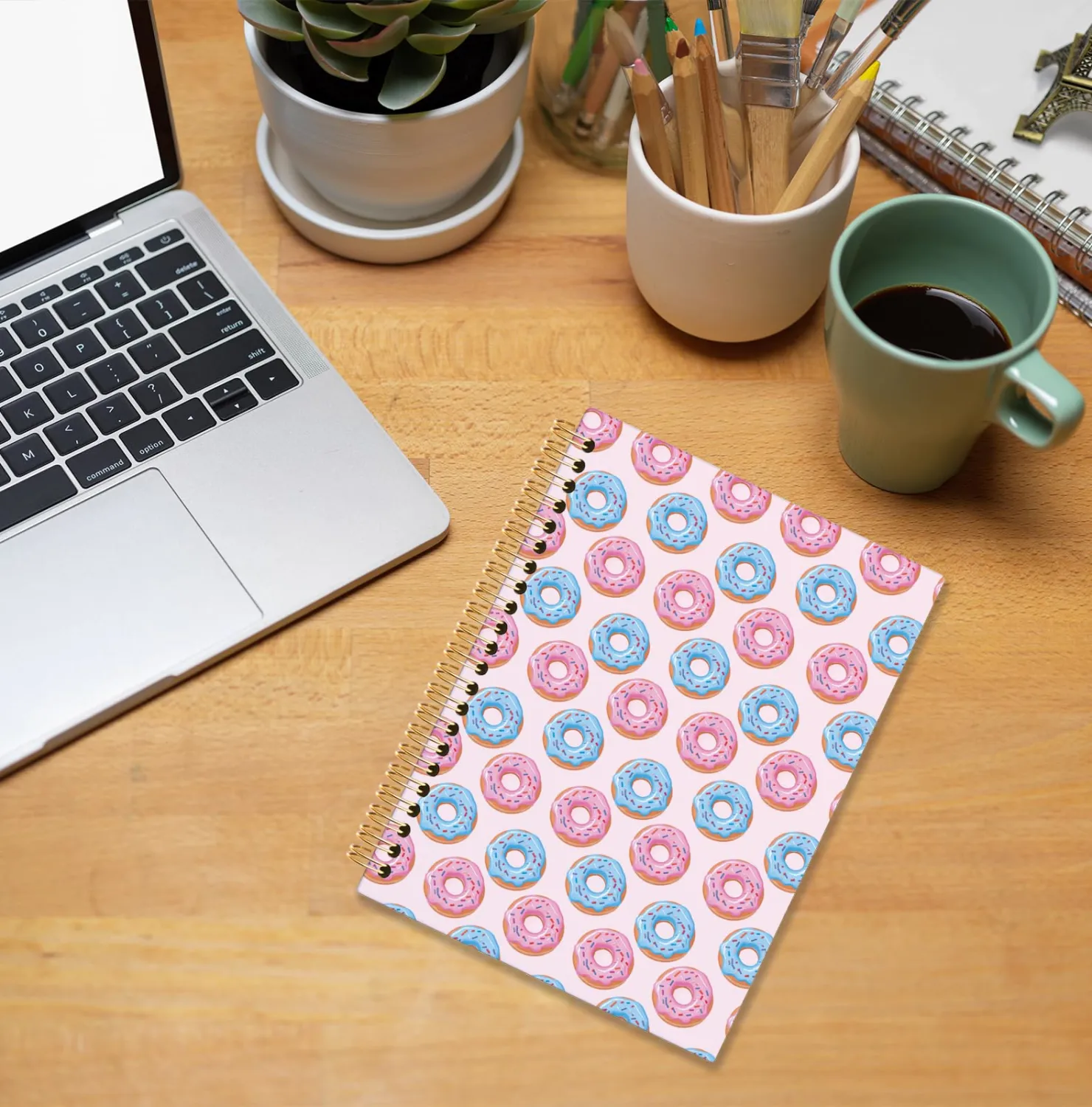 Donut Spiral Notebook, Kids Notebooks for Girls, Girly Cute Donut Journals for Writing, Preppy Pink and Blue Dessert Notebook for Note Taking, Cute Office Supplies, 5.5x8.3 Inch