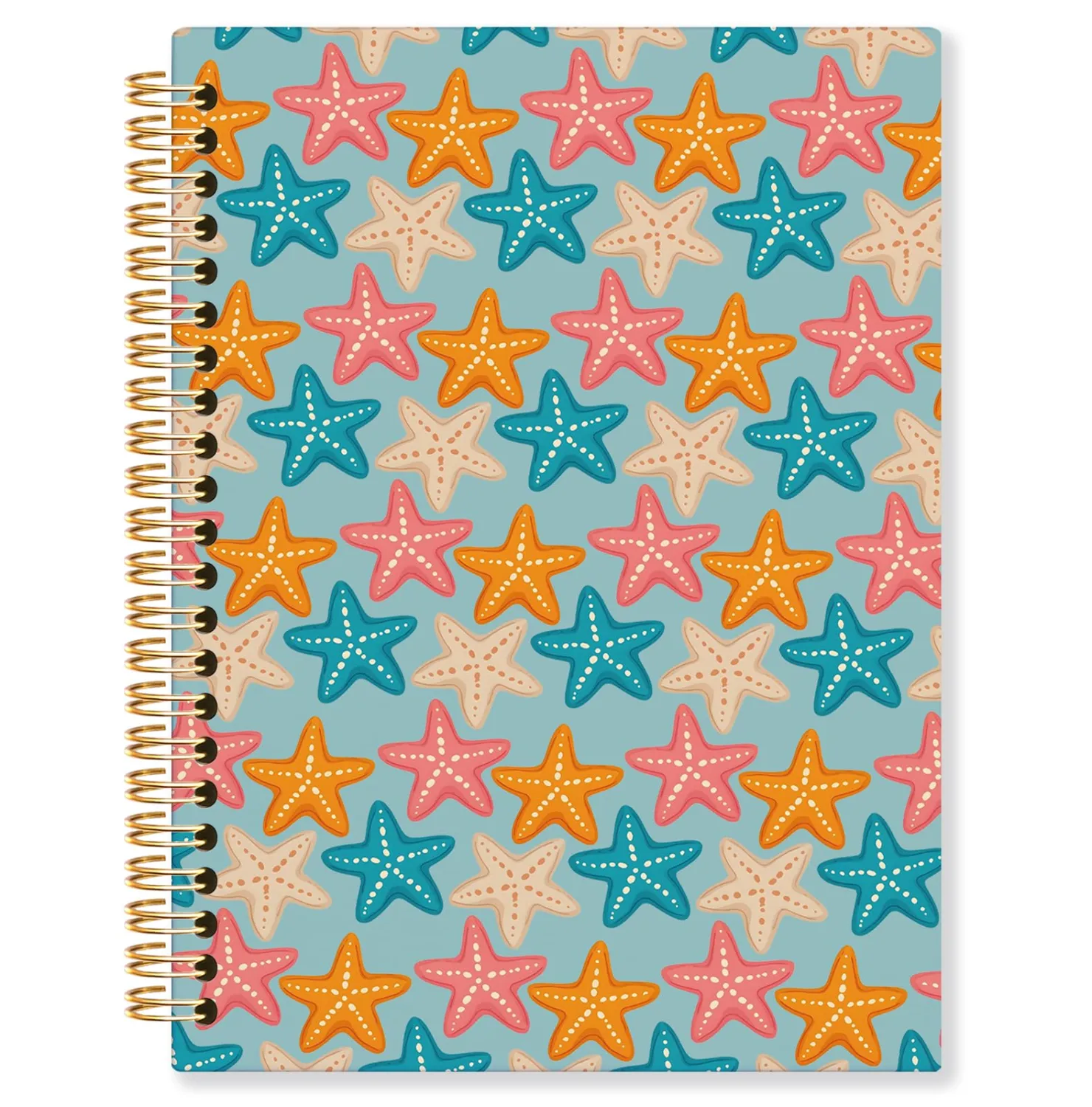 Coastal Starfish Spiral Notebook, Beach Sea Star Journals for Writing, Ocean Nautical Notebooks for Note Taking, Cute Beachy Office Supplies, 5.5x8.3 Inch