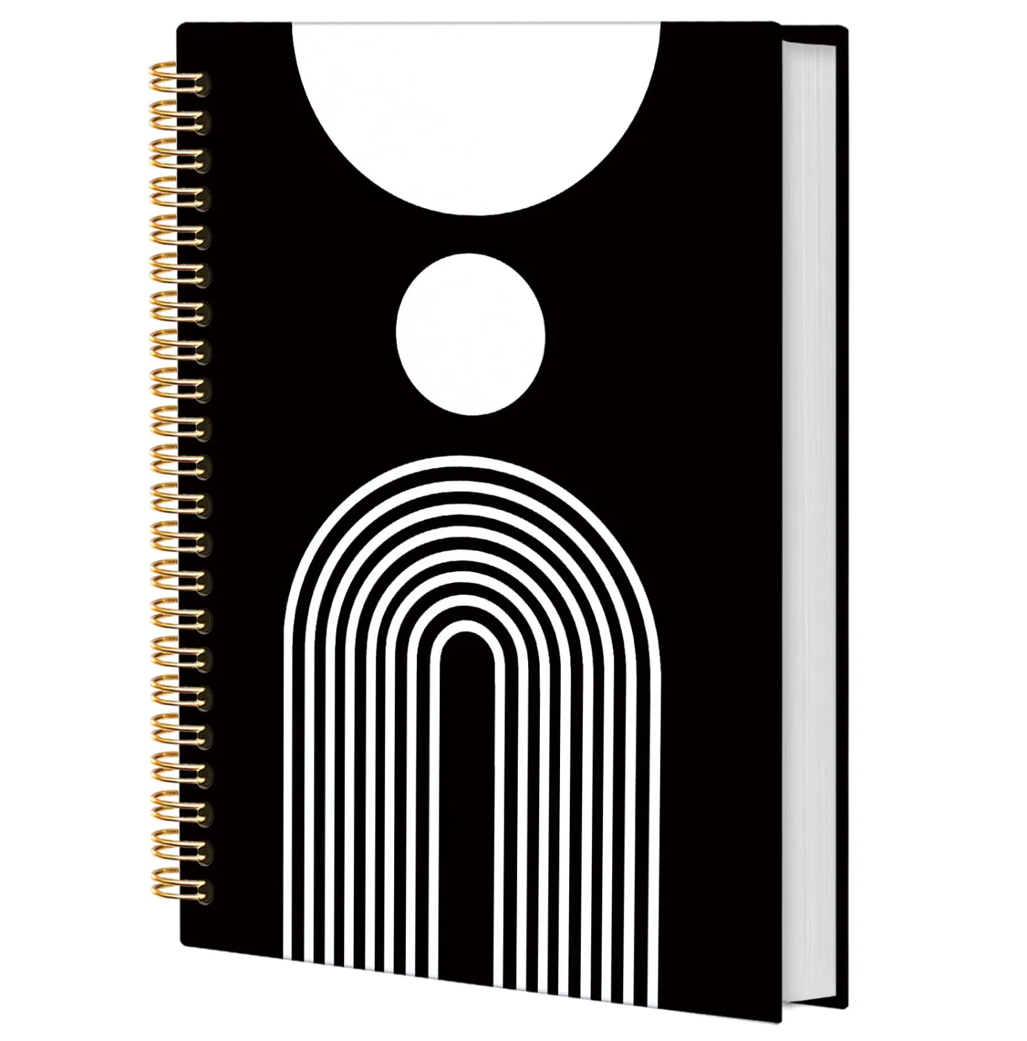 Abstract Boho Sun Rainbow Spiral Notebook, Minimalist Black and White Journals for Writing, Neutral Mid Century Modern Art Notebooks for Note Taking, Boho Office Supplies, 5.5x8.3 Inch