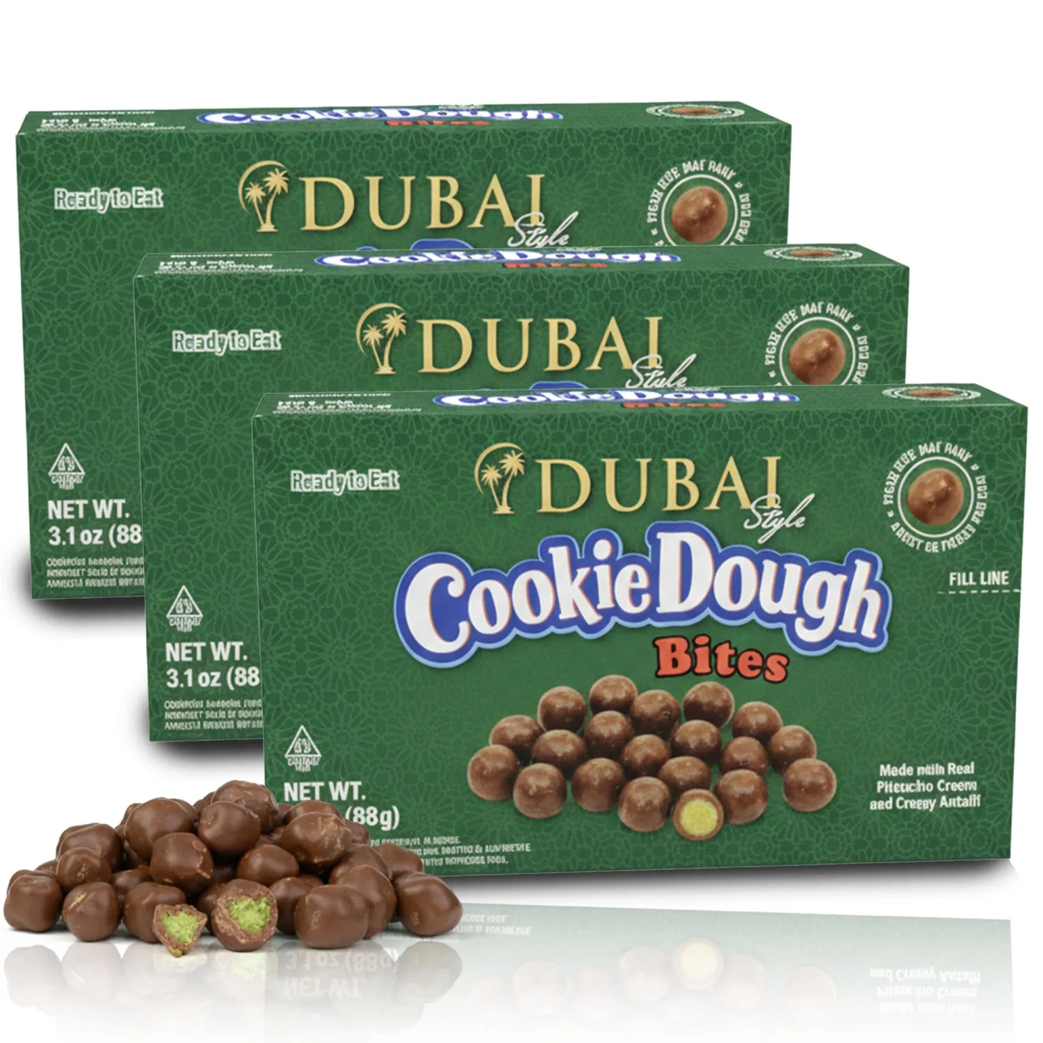 Cookie Dough Bites Dubai Style Flavored Candy | 3.1 oz (Pack of 3) | The Original Edible Cookie Dough | Movie Theater Candy