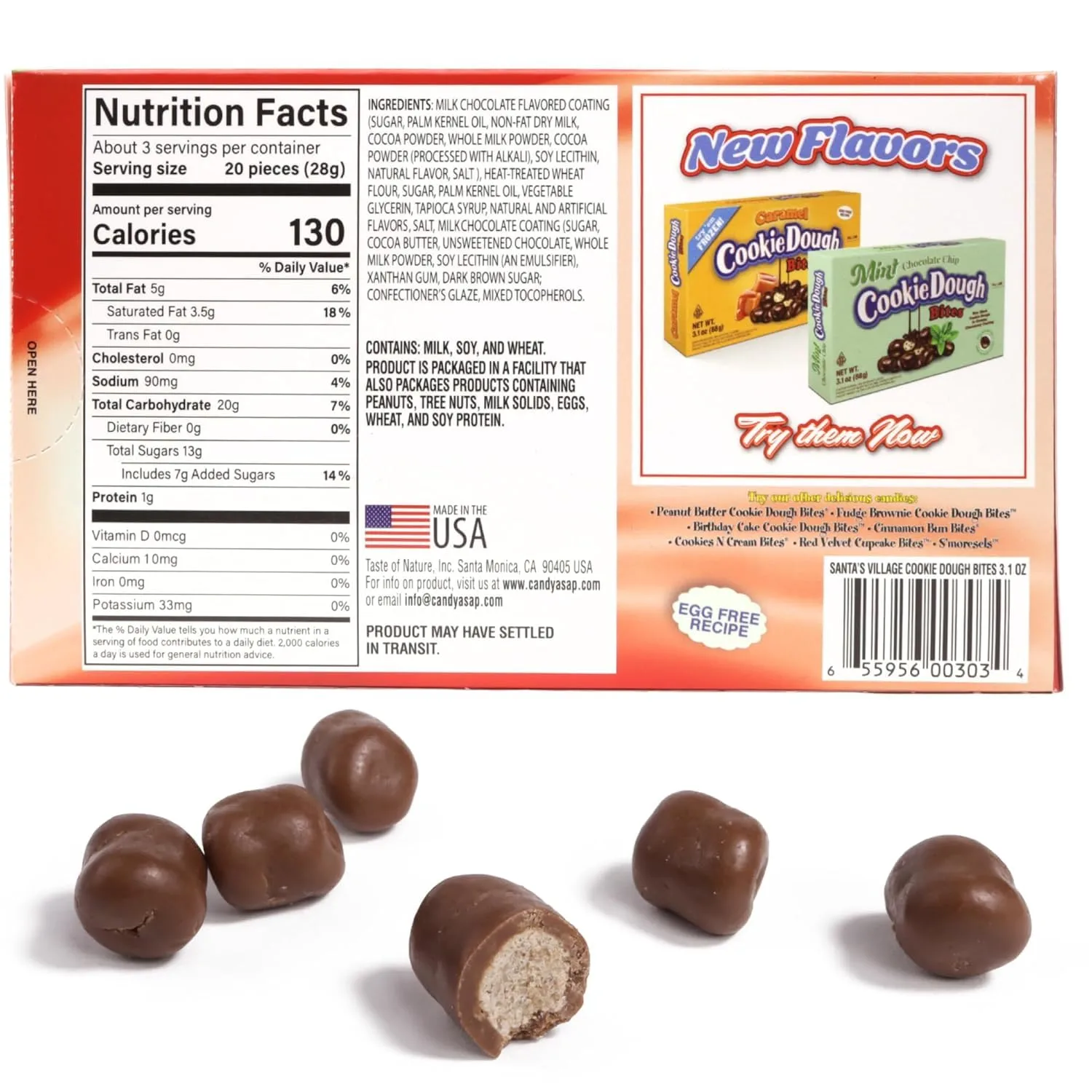 Cookie Dough Bites Christmas Gingerbread Flavored Candy | 3.1 oz (Pack of 3) | The Original Edible Cookie Dough | Movie Theater Candy
