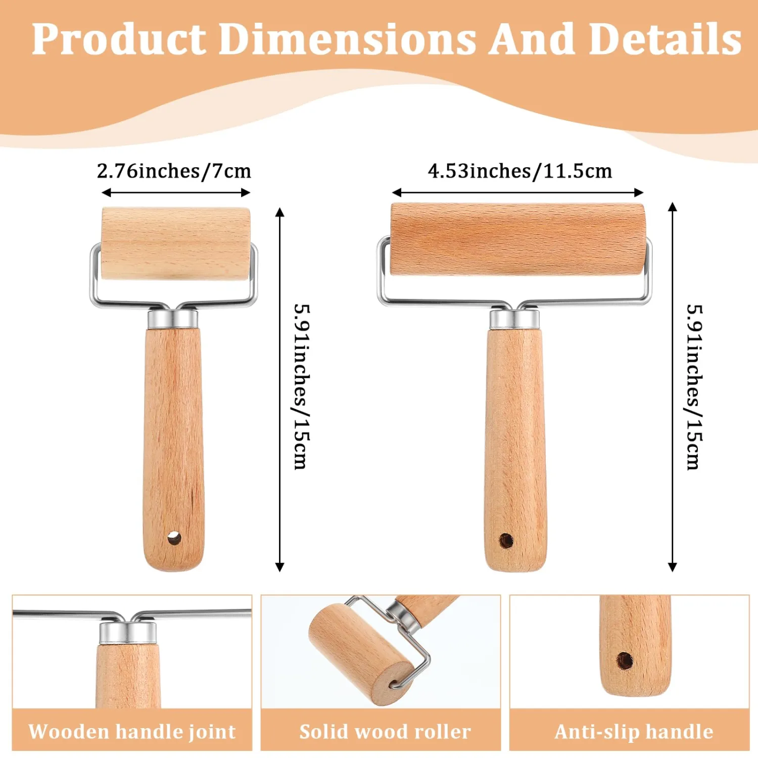 2 Pcs Baking Wooden Rolling Pins Non-Stick Baker Pastry Roller Set T-shape Pizza Dough Roller Pin for Tortilla Cookie Dumpling Home Kitchen Baking Cooking