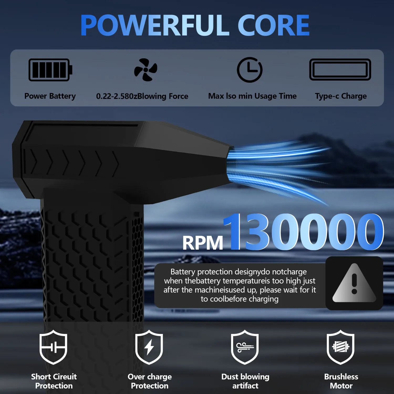Ultra Powerful Compressed Air Duster - Electric Blower with 3-Speed Wind, Fast Charging, 130000RPM Motor - Ideal for Computers, Keyboards, Cars, and Home Cleaning