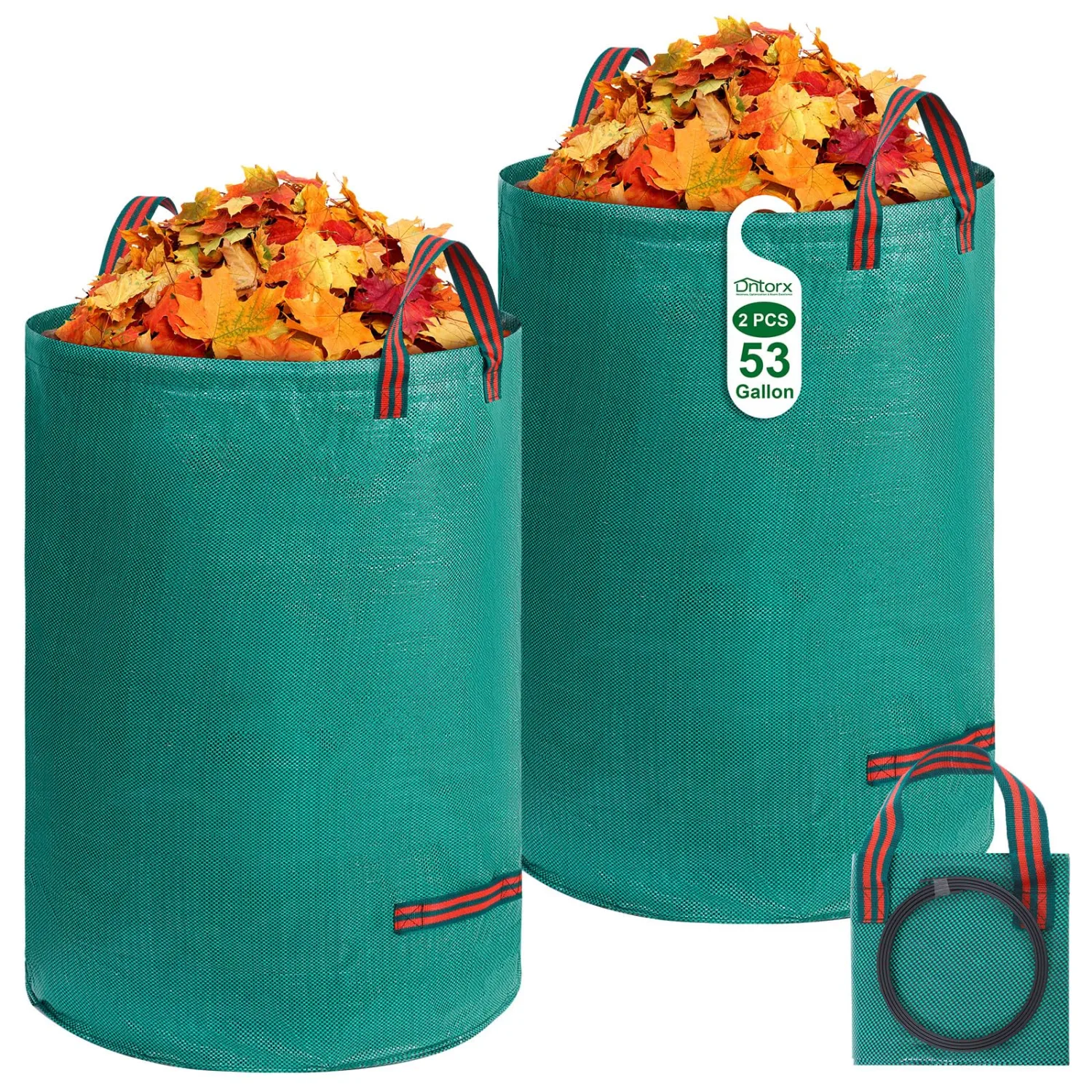 53 Gallons Reusable Yard Waste Bags, 2 Packs Lawn and Leaf Bags With Reinforced Handles, Collapsible Garden bag For Leaves,Grass,Storm Debris,Construction Waste, Standable&Foldable