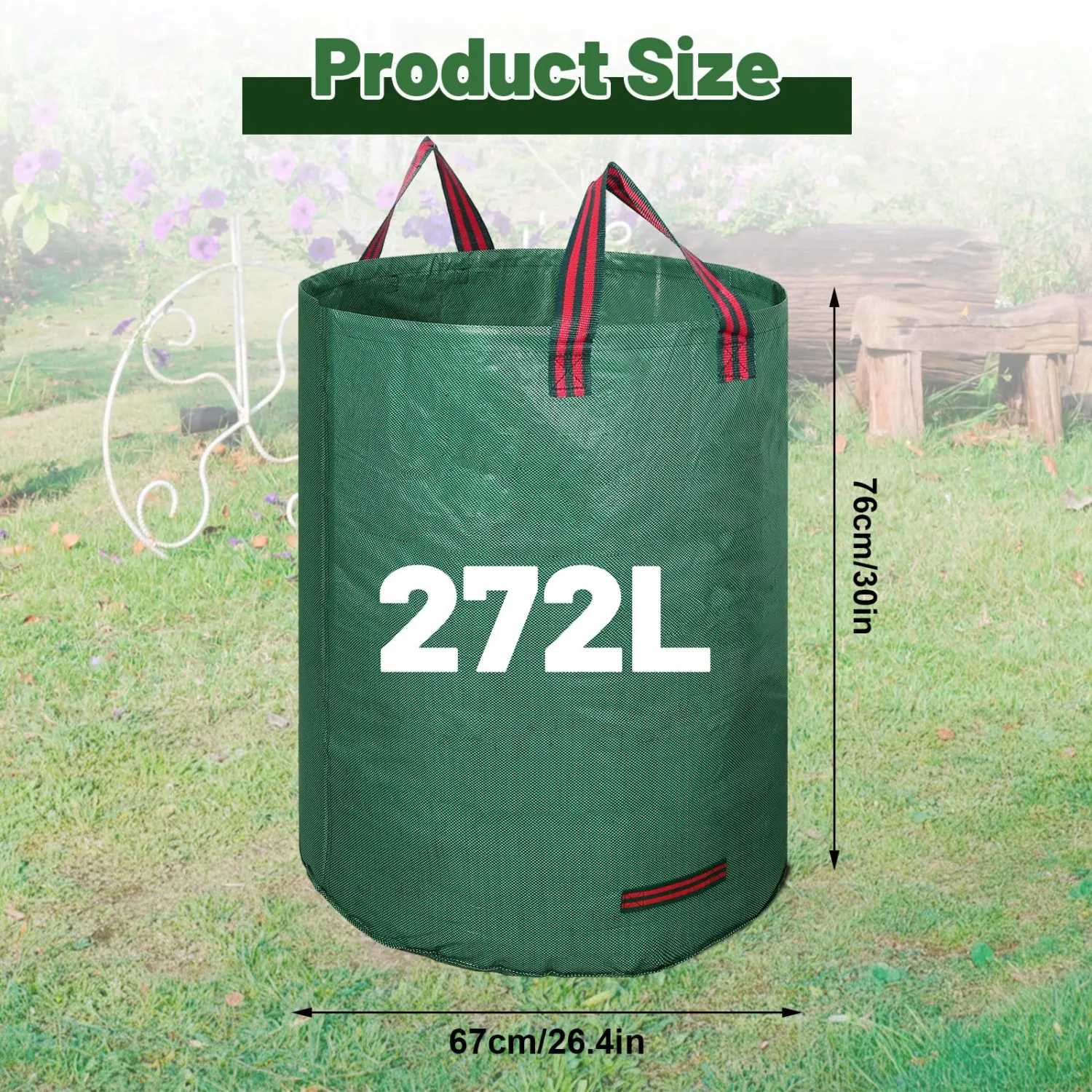 72 Gallons Reusable Yard Waste Bags, 2 Packs Lawn and Leaf Bags With Reinforced Handles, Collapsible Garden bag For Leaves,Grass,Storm Debris,Construction Waste, Standable&Foldable