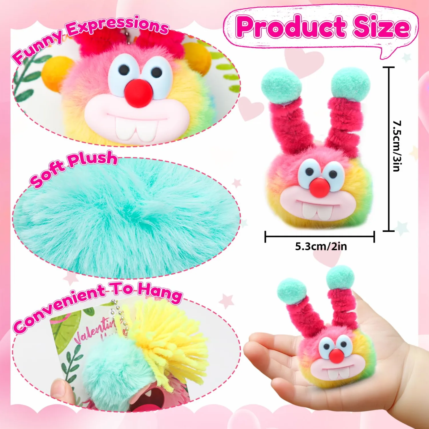 24 Pack Valentines Day Gifts for Kids - Plush Keychains Bulk with Valentines Cards for Girls Boys, Cute Mini Animal Stuffed Toys for Class Classroom Exchange and School Party Favors