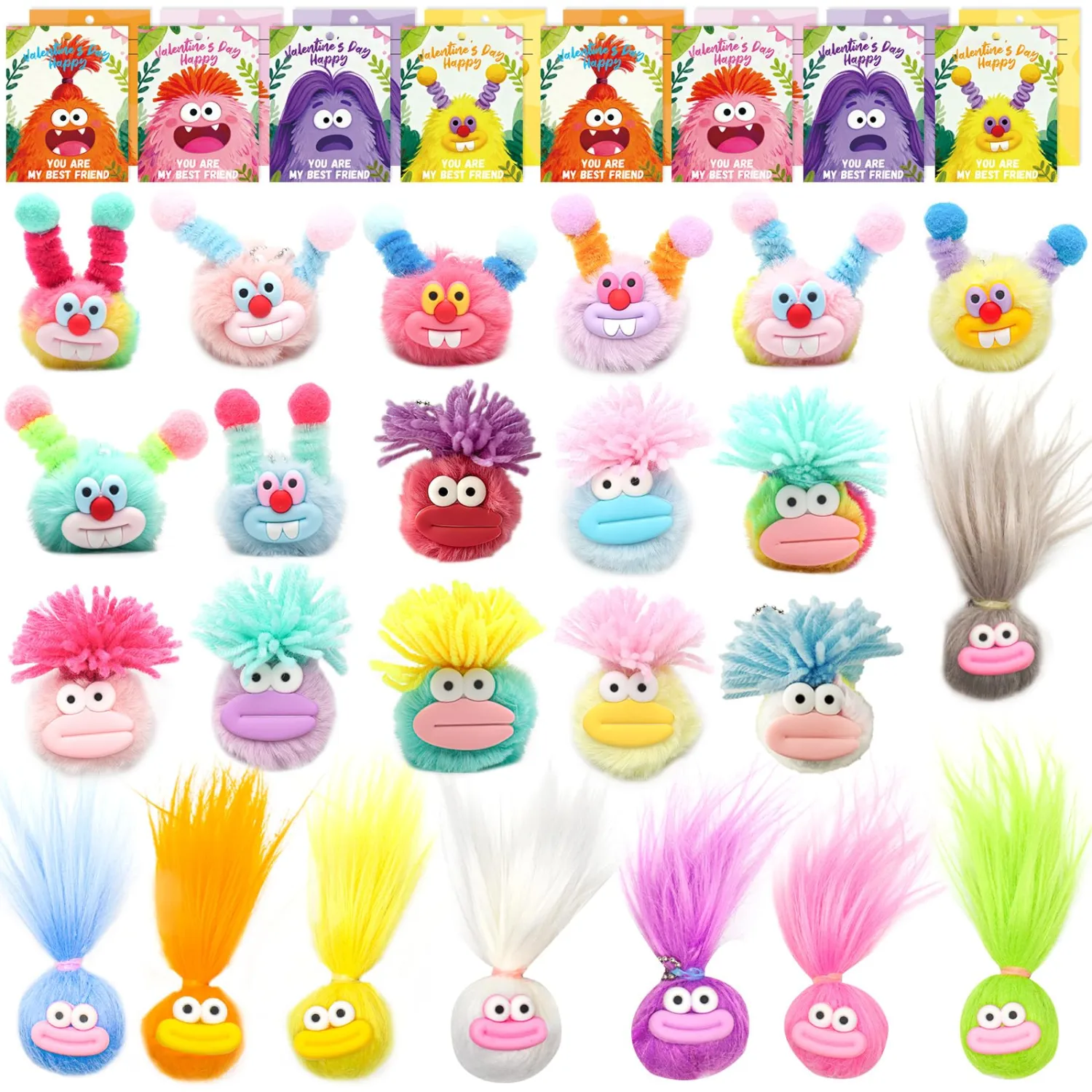 24 Pack Valentines Day Gifts for Kids - Plush Keychains Bulk with Valentines Cards for Girls Boys, Cute Mini Animal Stuffed Toys for Class Classroom Exchange and School Party Favors