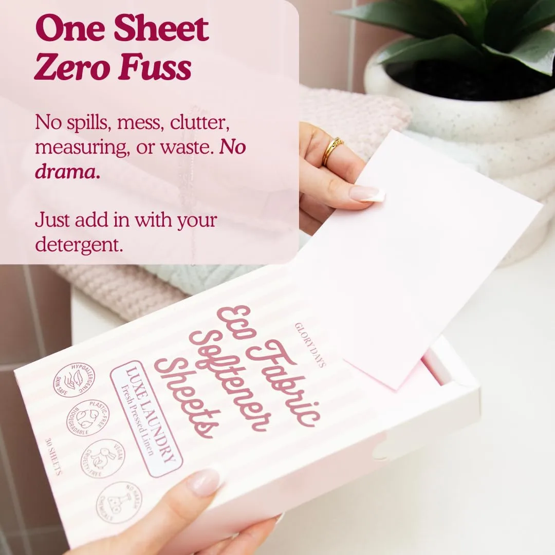 Fabric Softener Sheets for Washer | Natural Laundry Softener Sheets for Washer | Fresh Linen Scent | Plastic-Free, Hypoallergenic, Eco Friendly | 60 Loads
