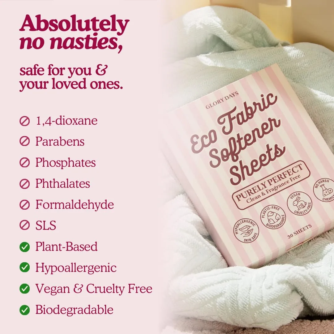 Fabric Softener Sheets for Washer | Natural Laundry Softener Sheets for Washer | Fresh Linen Scent | Plastic-Free, Hypoallergenic, Eco Friendly | 60 Loads