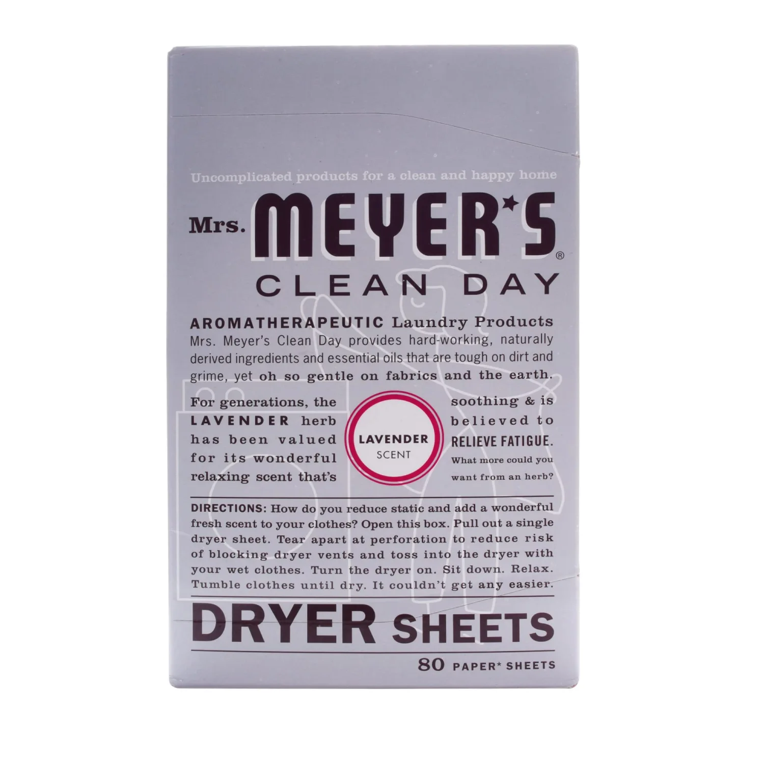 MRS. MEYER'S CLEAN DAY Dryer Sheets, Fabric Softener, Reduces Static, Infused with Essential Oils, Lavender, 80 Count
