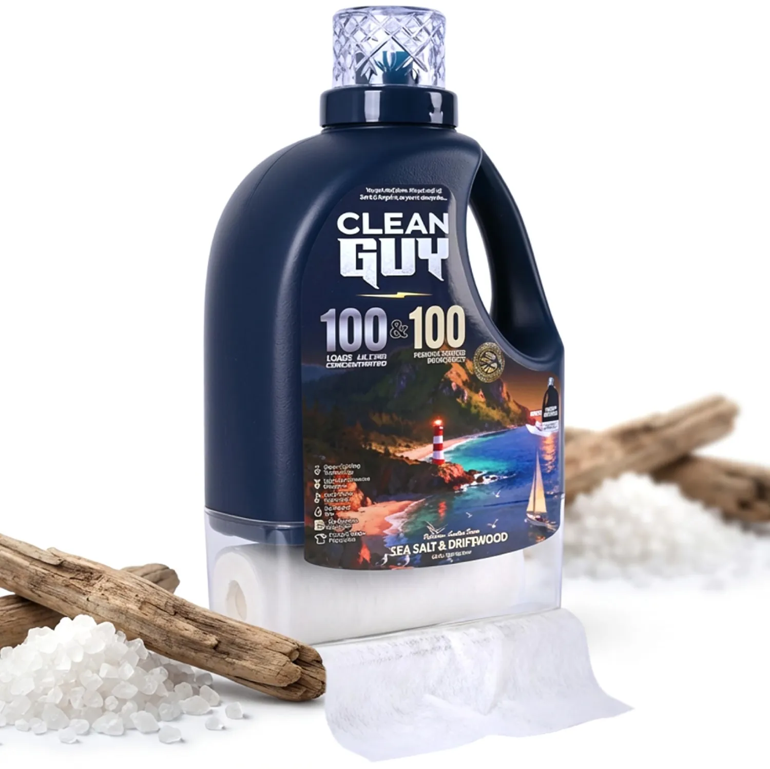 Laundry Detergent with Dryer Sheets | Ocean Fresh Scent, Deep Clean Formula, Softens & Freshens Clothes, Long-Lasting Freshness -Sea salt & Driftwood (100 Loads PLUS 100 Dryer Sheets)