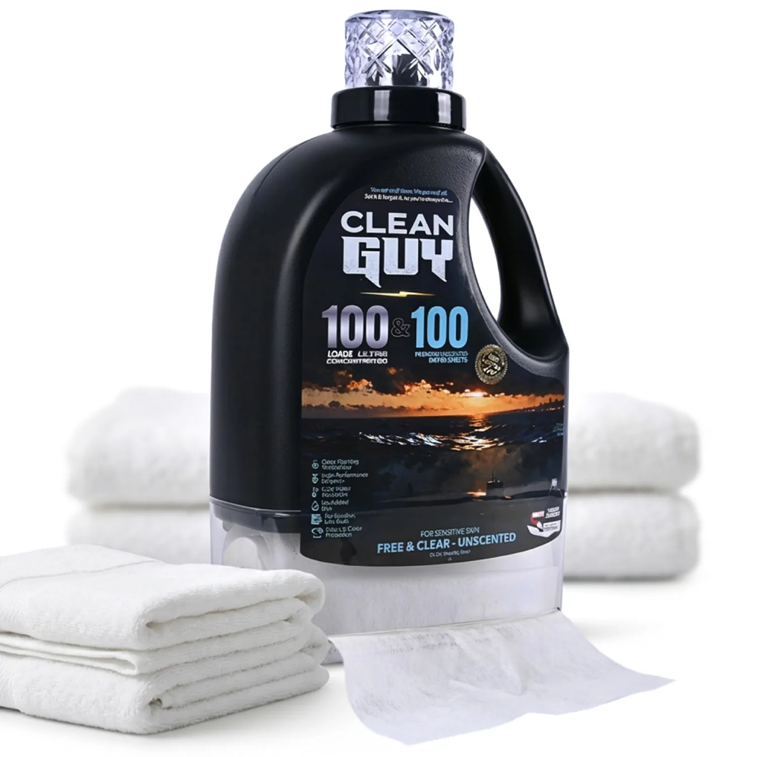 Laundry Detergent with Dryer Sheets | Unscented & Gentle, Sensitive Skin Safe, Deep Cleaning Power, Softens Clothes Without Fragrance - Free & Clear (100 Loads PLUS 100 Dryer Sheets)