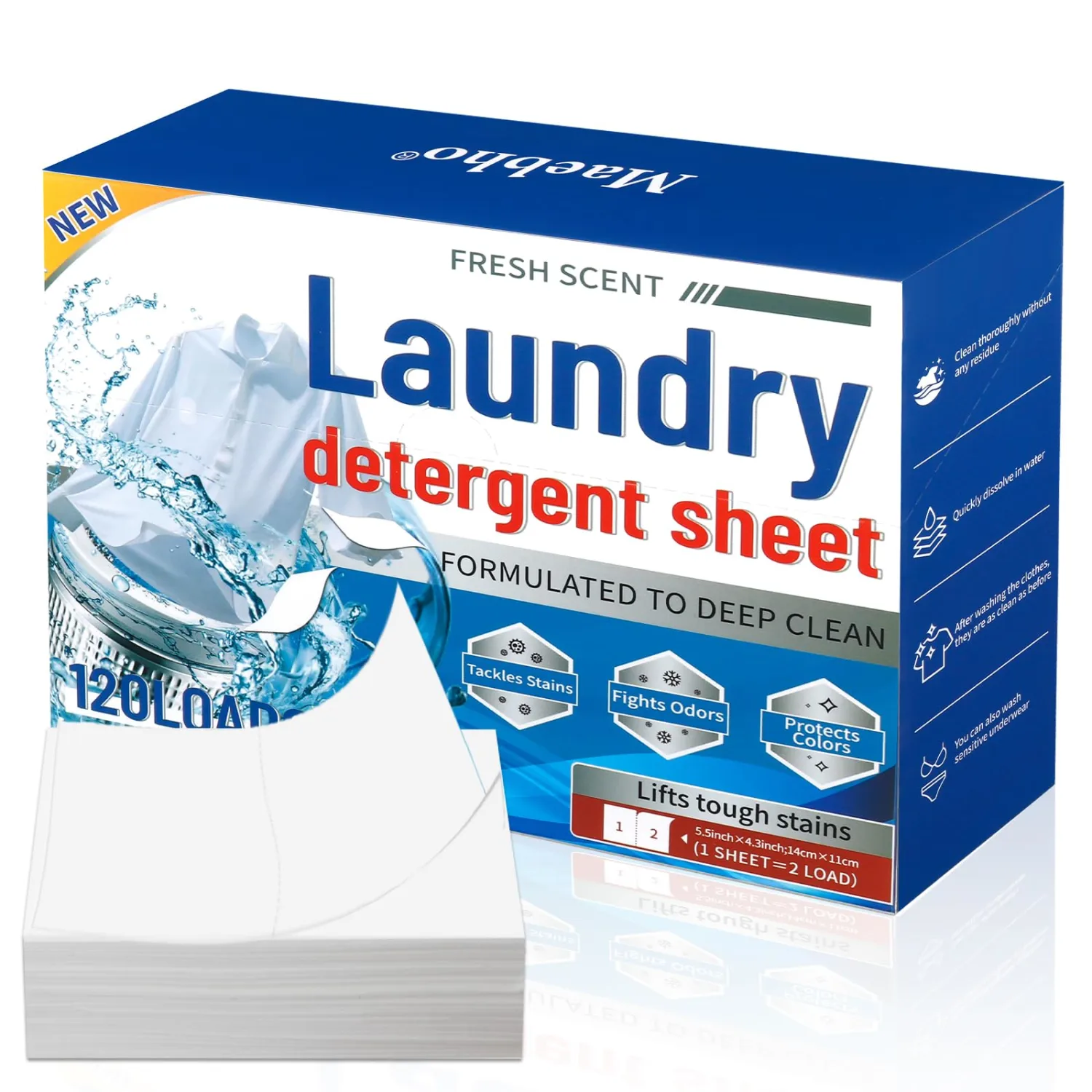 120PCS Luxury Laundry Detergent Sheets - Deep Clean Stain Fighting Laundry Sheet Paper, Laundry Sheets, Laundry Sheet Paper, Dissolvable Washing Powder Sheets for Home, Apartment, Travel (120PCS)