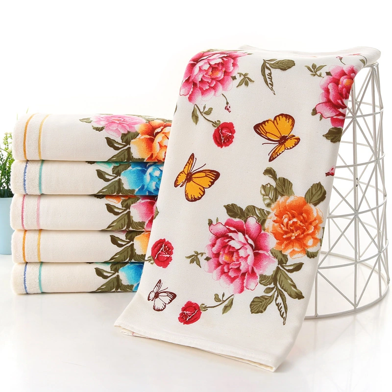 Two-color Fabric Towel Printed With Peony Flowers