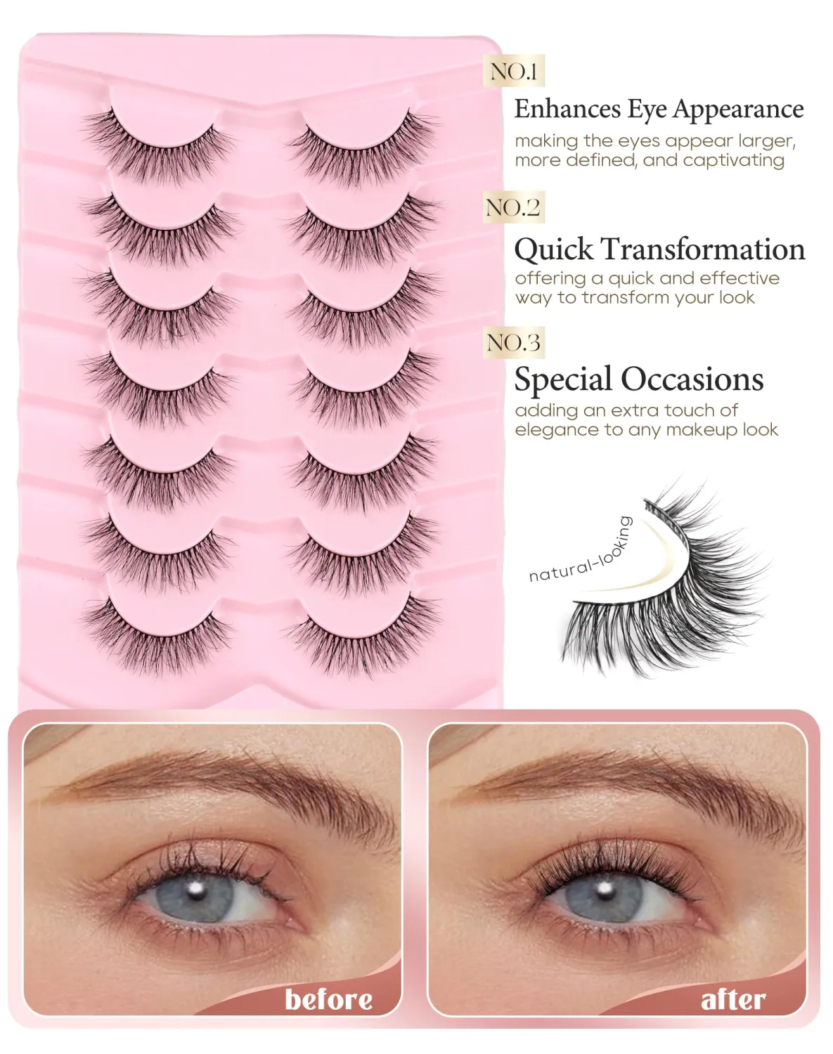 Onlyall Lashes Wispy False Eyelashes Mink Lashes Natural Look Eyelashes Wispy Fake Eyelashes Natural Lashes Fake Eye Lashes 12mm Lashes D23