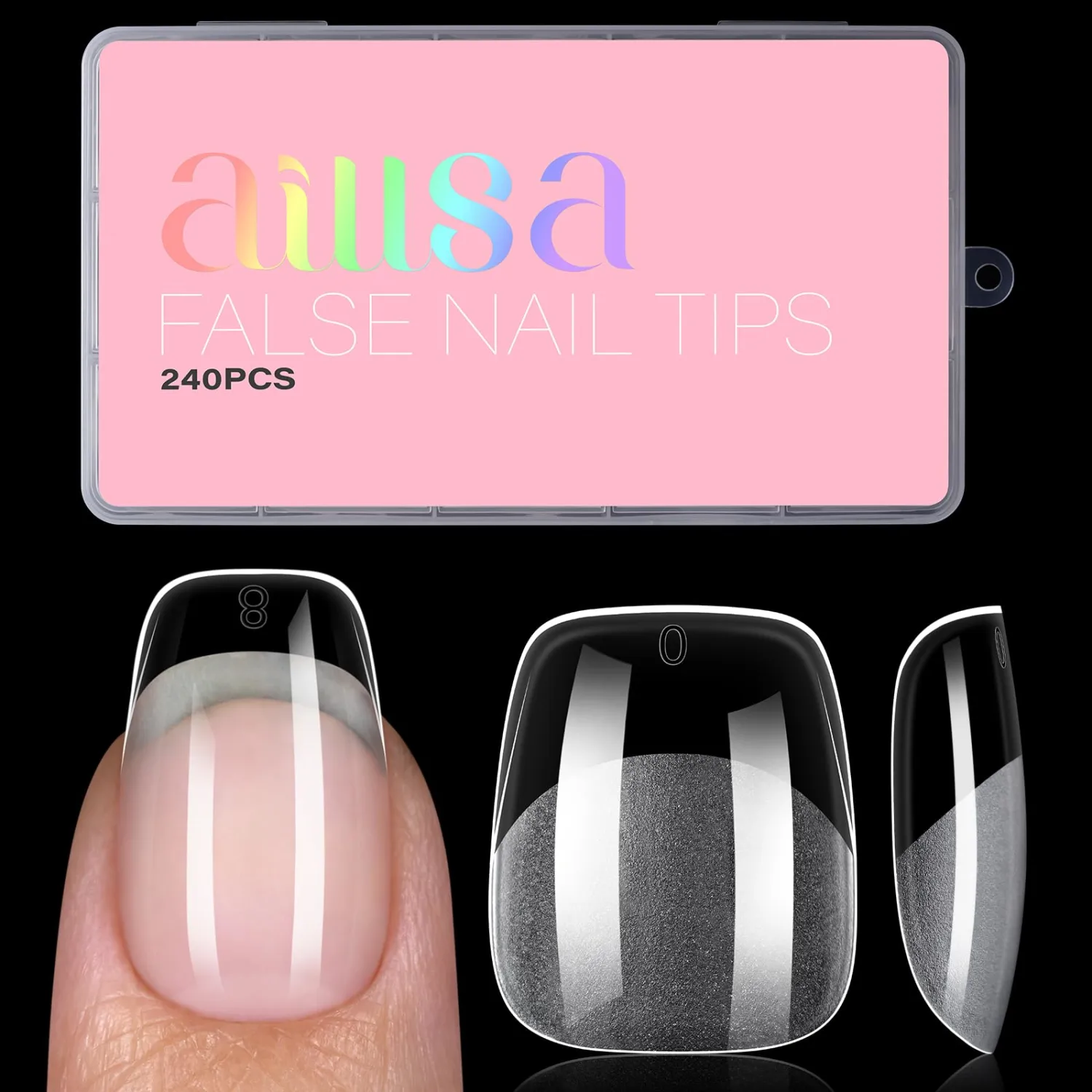 AILLSA Short Square Round Fake Nail Tips 240Pcs Soft Nail Gel Tips Pre-Shaped Acrylic Nail Tips, Half Matte Full Cover Press on False Tips for Nail Extension Home DIY 15 Sizes Gelly Tips