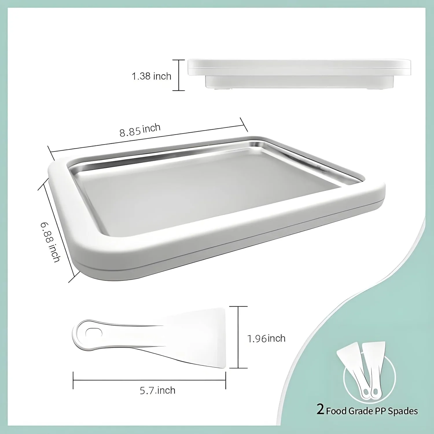 Rolled Ice Cream Maker, At-Home Rolled Ice Cream Maker Kit, Instant Freeze Plate with 2 Scrapers, DIY Homemade Ice Cream tray, Yogurt, Sorbet, Fun Family Activity for Kids, Food-Grade Stainless Steel