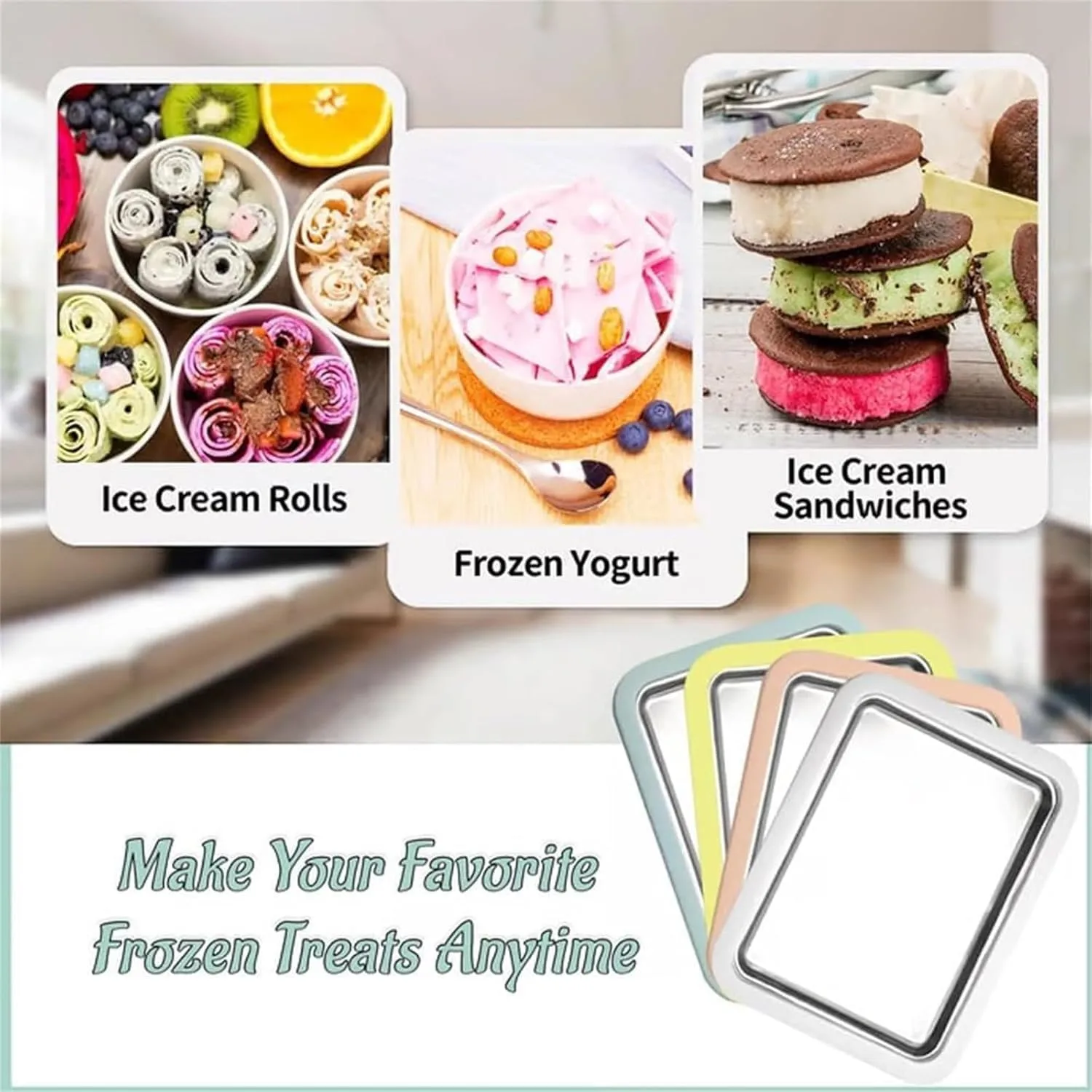 Rolled Ice Cream Maker, At-Home Rolled Ice Cream Maker Kit, Instant Freeze Plate with 2 Scrapers, DIY Homemade Ice Cream tray, Yogurt, Sorbet, Fun Family Activity for Kids, Food-Grade Stainless Steel