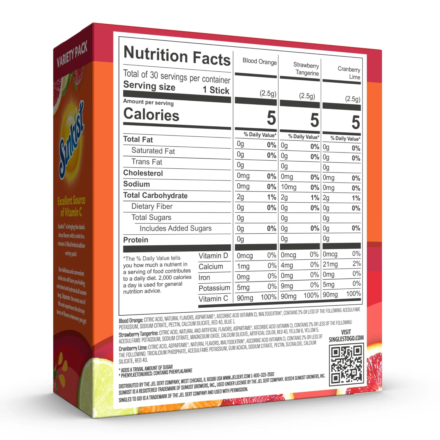 Sunkist Soda Variety Pack, Singles To Go VIT C (30 Total Sticks)