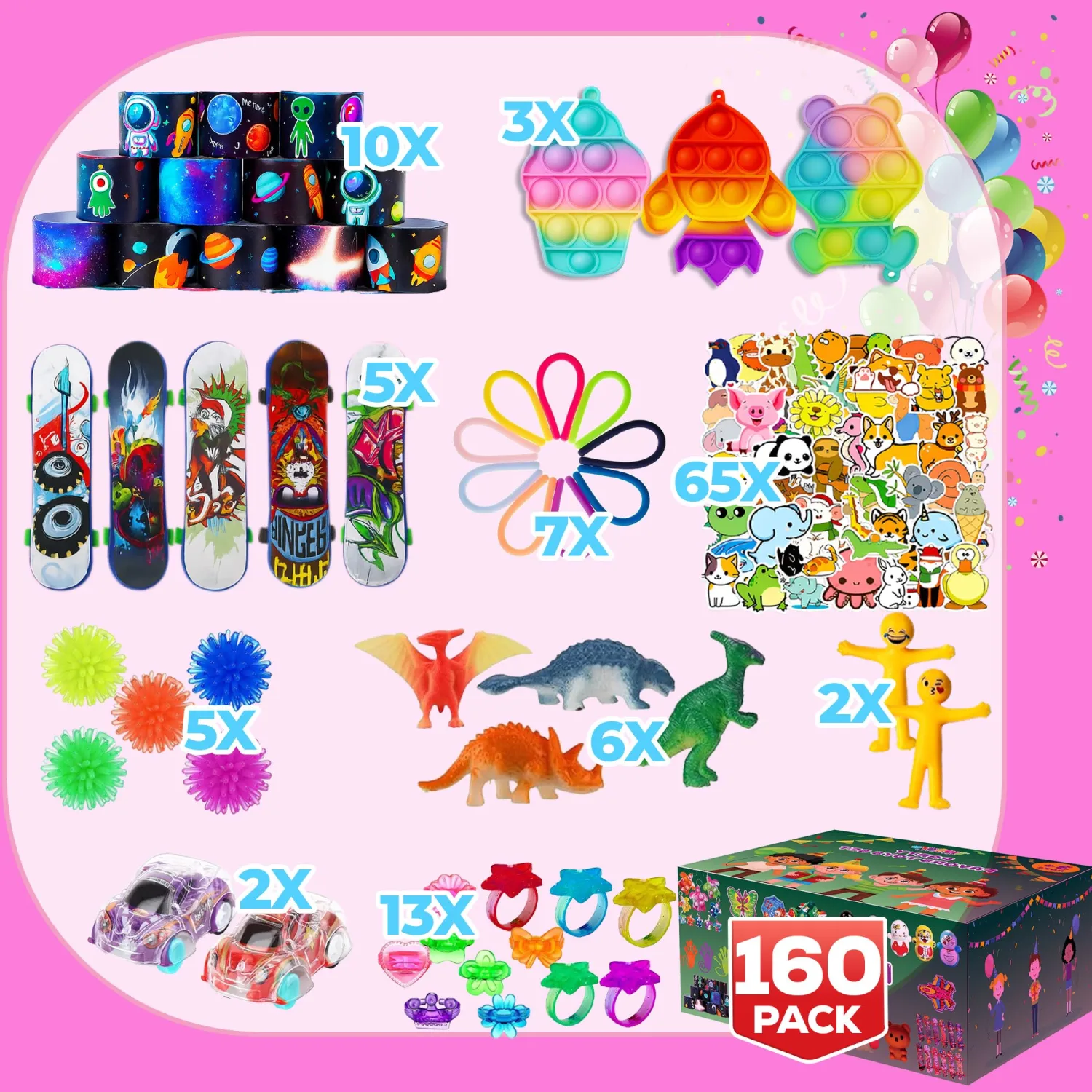 160 Pcs Fidget Toys Party Favors Pack, Randomly Selected Pop Sensory Set Gifts Stickers for Kids Adults Boy Girl Stocking Stuffers Autistic Bulk Goodie Bag Filler Treasure Box Classroom Prizes School