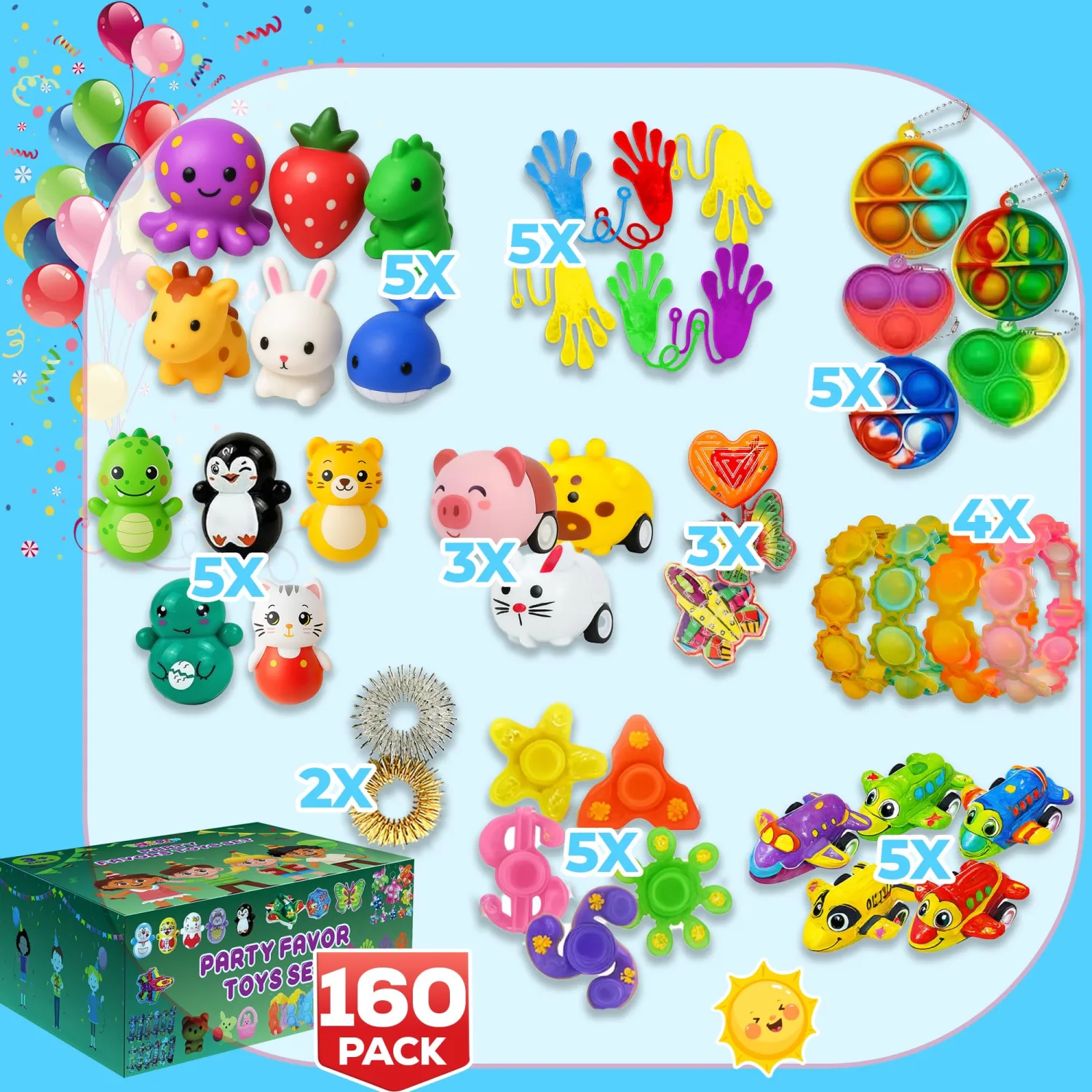 160 Pcs Fidget Toys Party Favors Pack, Randomly Selected Pop Sensory Set Gifts Stickers for Kids Adults Boy Girl Stocking Stuffers Autistic Bulk Goodie Bag Filler Treasure Box Classroom Prizes School