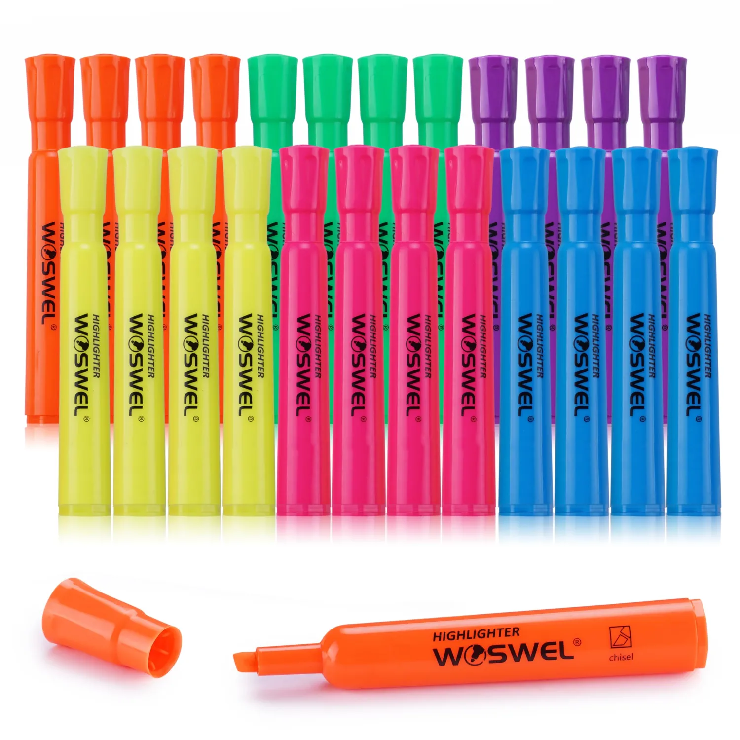 Highlighters Bulk, 24 Pack Tank Style Highlighters Assorted Fluorescent Colors Set, 6 Bright Colors Chisel Tip Highlighter Markers for Kid and Adult Coloring, Highlighting as School Supplies