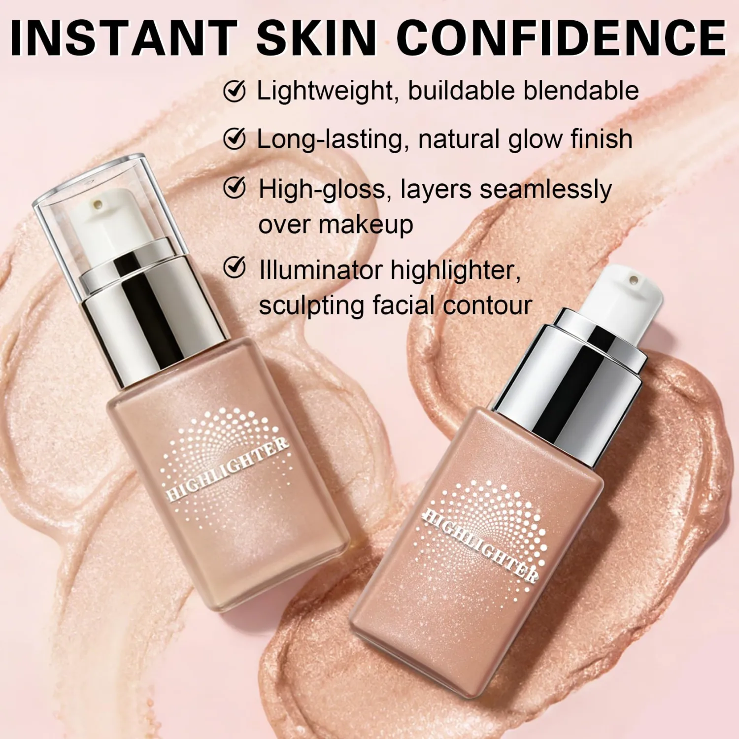 Liquid Highlighter Makeup, Cream Glassy Highlighter for Face Natural Glow Finish Illuminator Buildable Long Lasting Illuminating Glow Makeup - 01 Light Glow