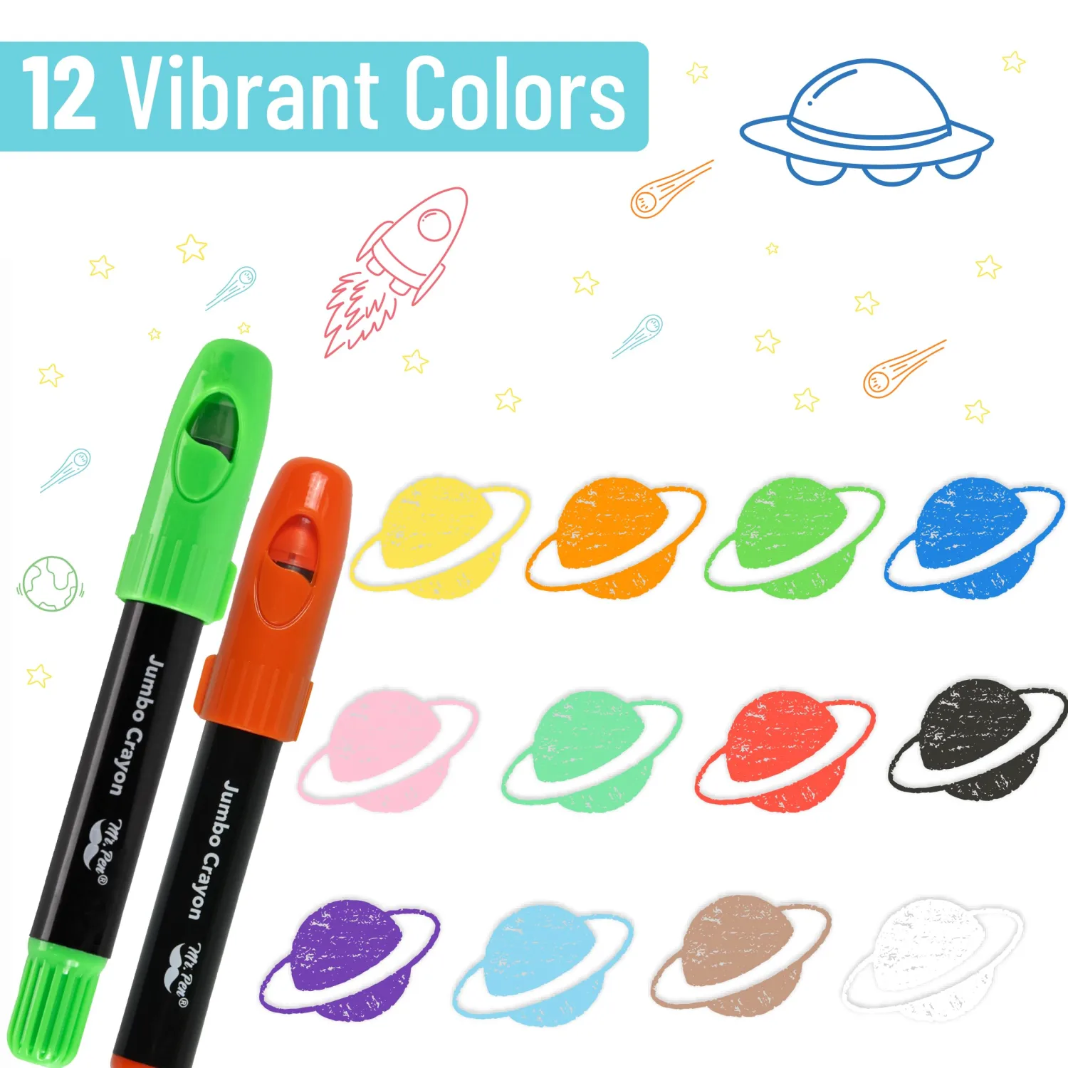 Mr. Pen- Jumbo Twistable Crayons, 12 Pack, Multicolor, Non-Toxic Washable Crayons