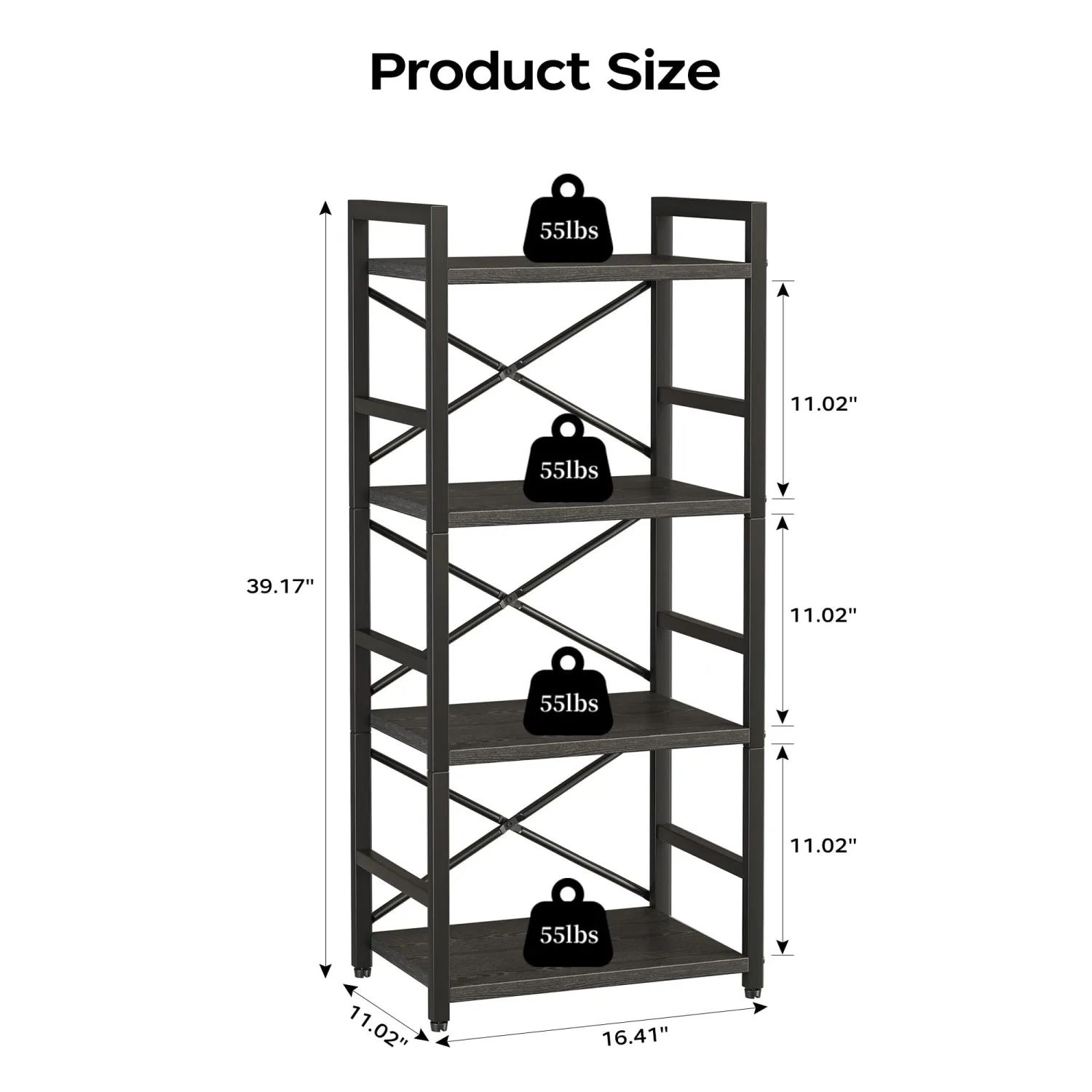 Homeiju Black Bookshelf, 4 Tier Small Bookcase, Black Metal Small Bookcase, Book Shelf Organization and Storage for Living Room, Bedroom, and Home Office