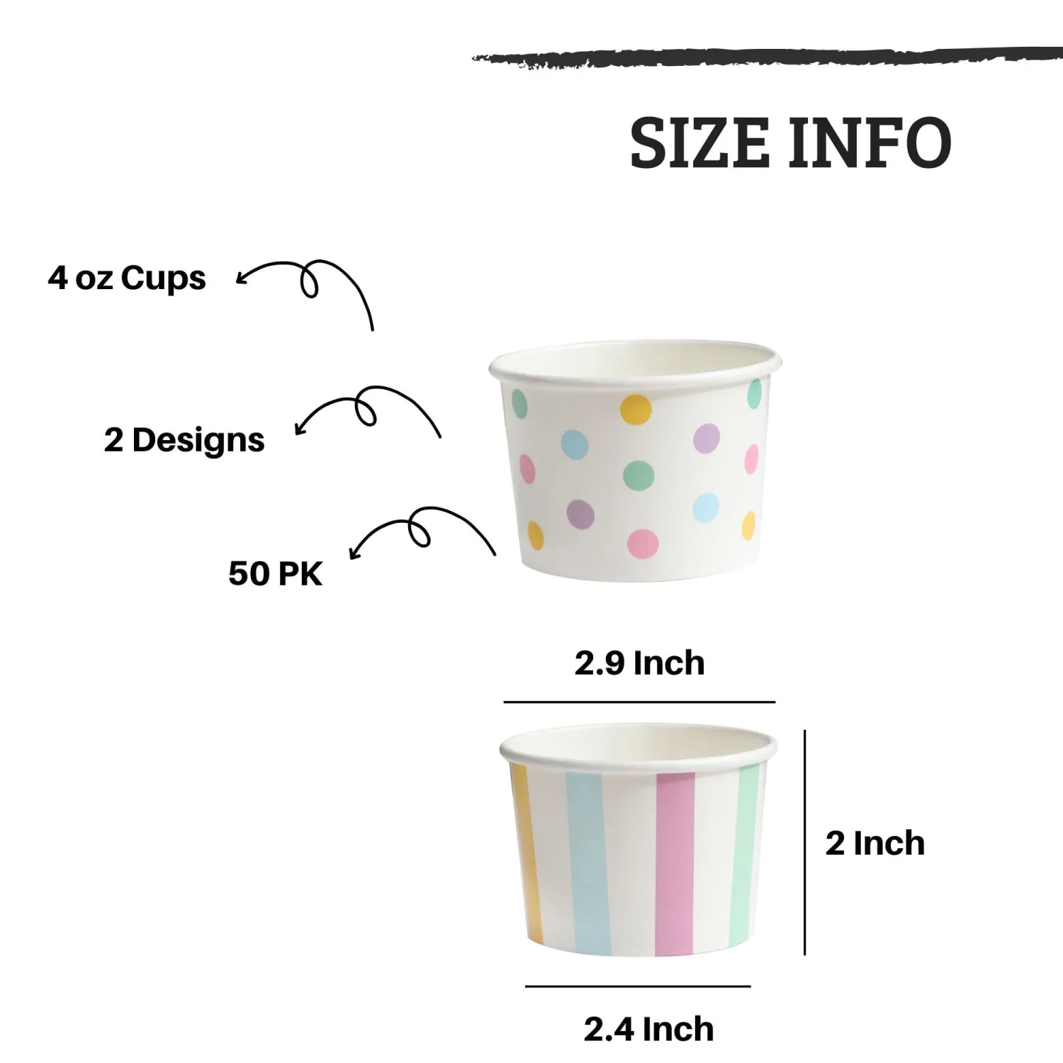 Winoo Design Small Ice Cream Cups Disposable - 50 PK - Paper Ice Cream Cups 4 oz Mini Sundae Bowls Treat Cups Containers (2 Assorted Designs 4oz Cups)
