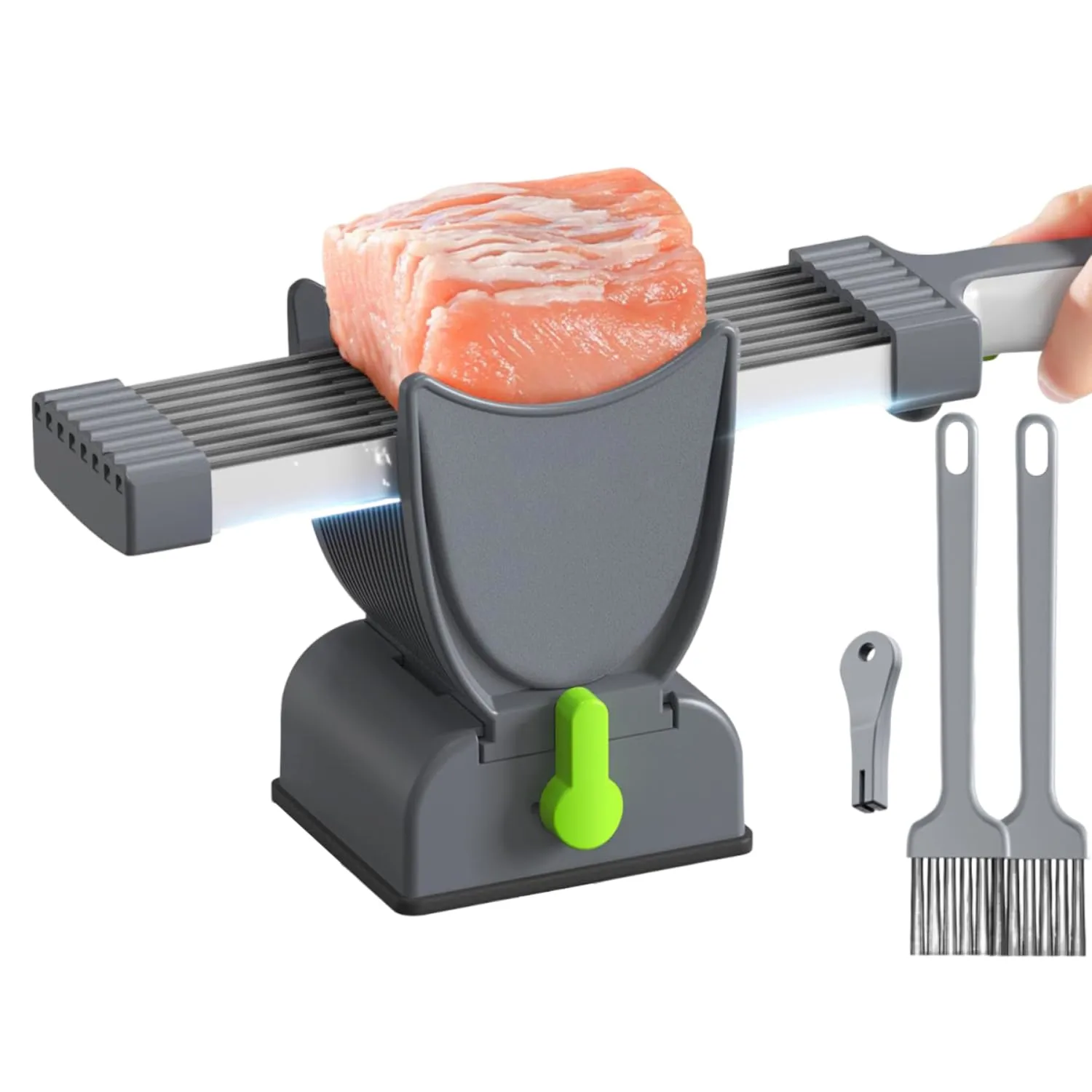 Fresh Meat Slicer & Cleaver Set – Adjustable 2mm/4mm Thickness –17 Blade Manual Meat Slicer for Beef, Pork, Chicken – Slice, Shred, Dice – Home Cooking, BBQ, Jerky, Hot Pot