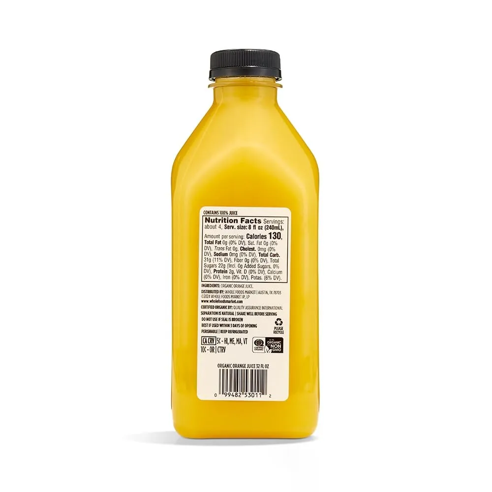 Whole Foods Market, Cold Pressed Orange Juice Organic, 32 Fl Oz