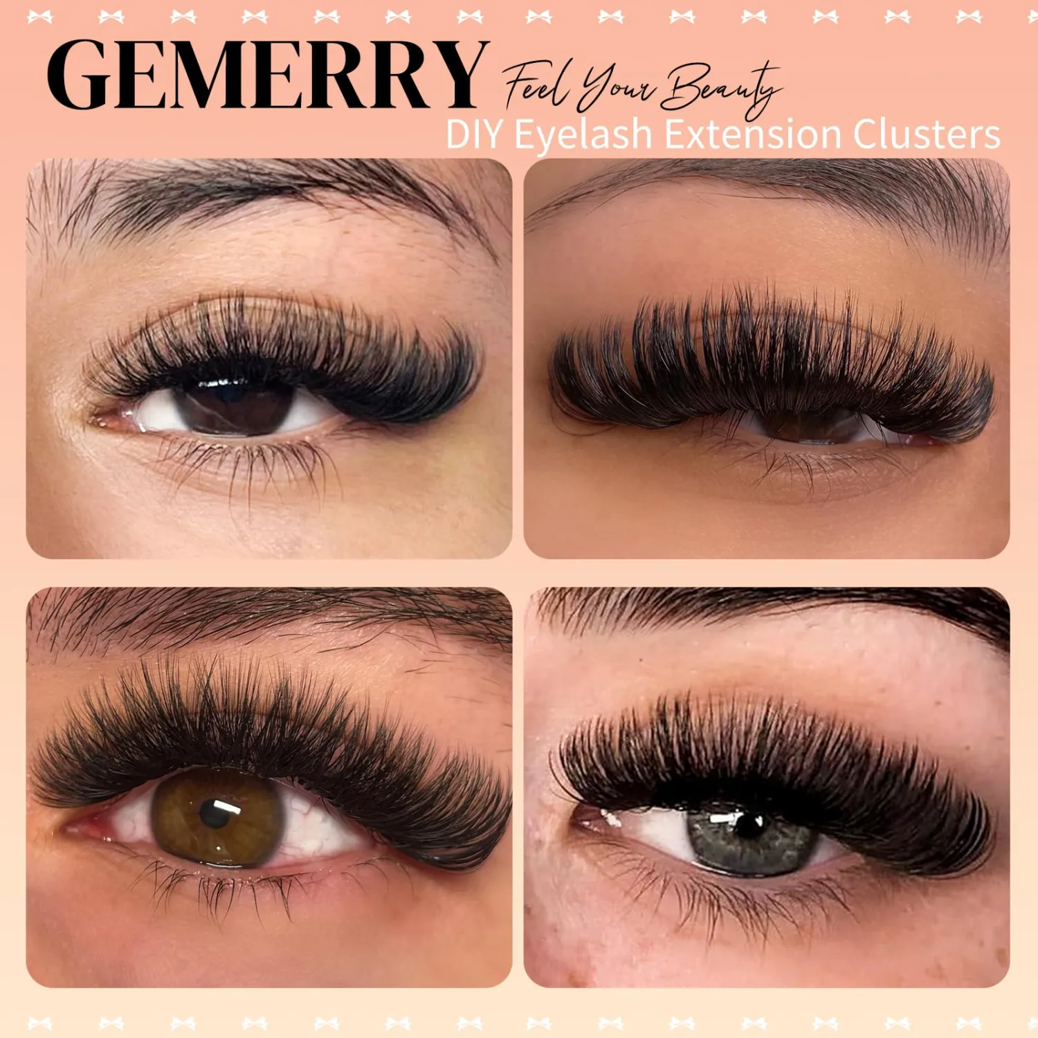 GEMERRY 4-in-1 Lash Clusters Spikes Clusters and 2 Styles Bottom Lashes 60D/80D/100D/200D Cluster Eyelash Extensions for DIY at Home(8-16mm)
