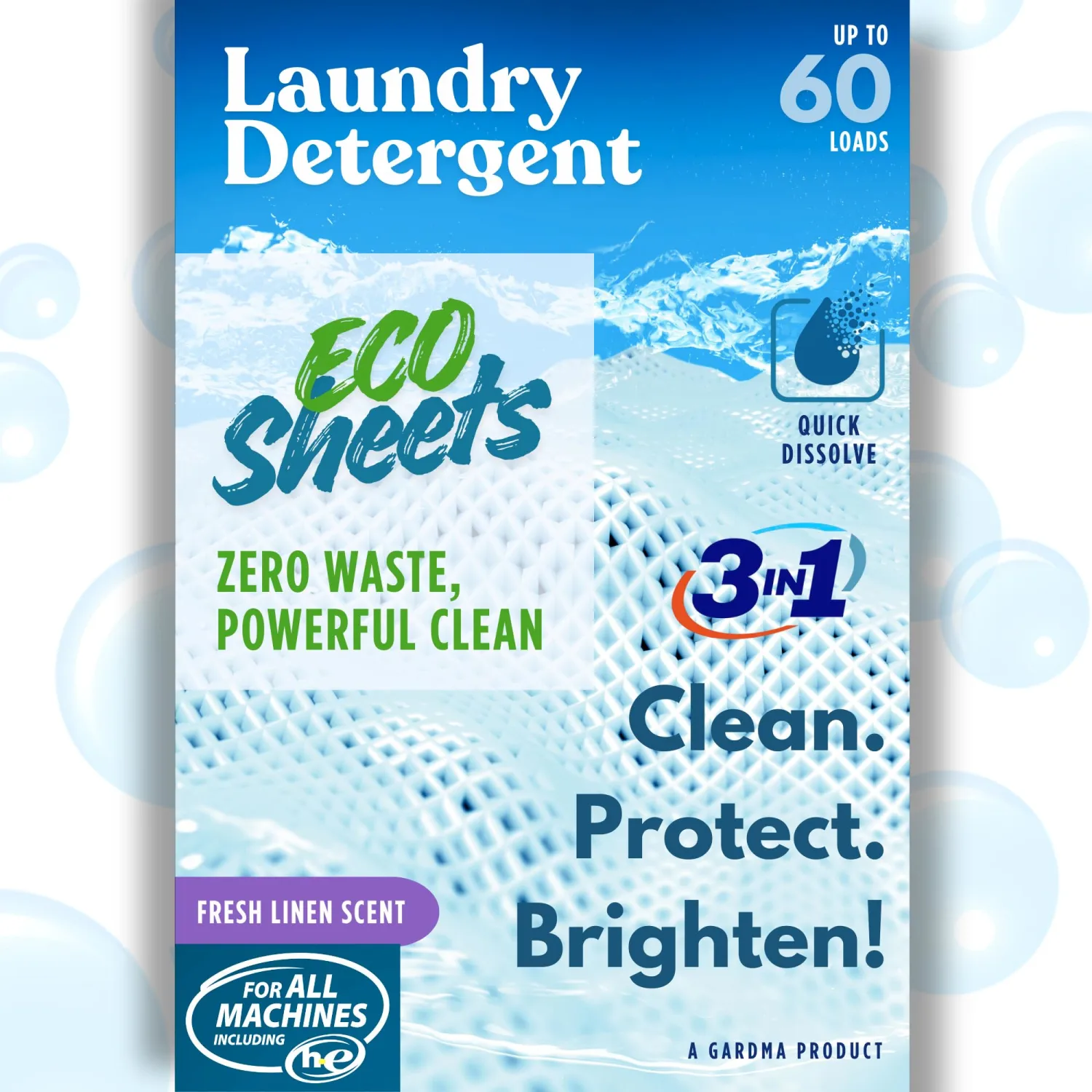 Laundry Detergent Sheets Fresh Linen Scent - 60 Loads Eco Liquidless Soap - Travel-Friendly for Hot & Cold Cycles, Tackles Tough Stains & Odors - Gentle on Skin, 60 Sheets