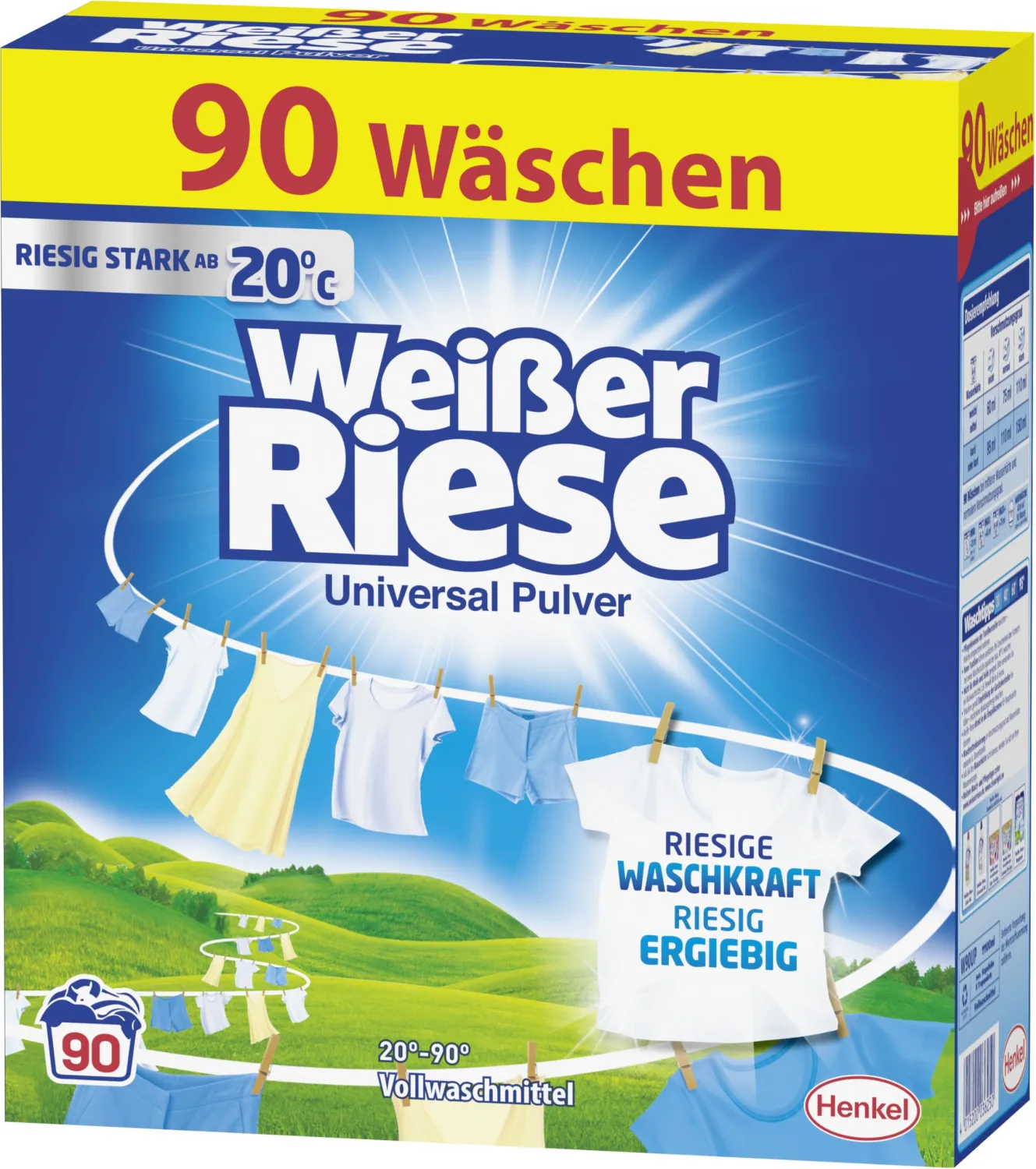 Weißer Riese Universal Powder (90 Washes), Full Detergent with Huge Washing Power from 20 °C, Huge Economical Washing Powder, Ideal for Families with Children