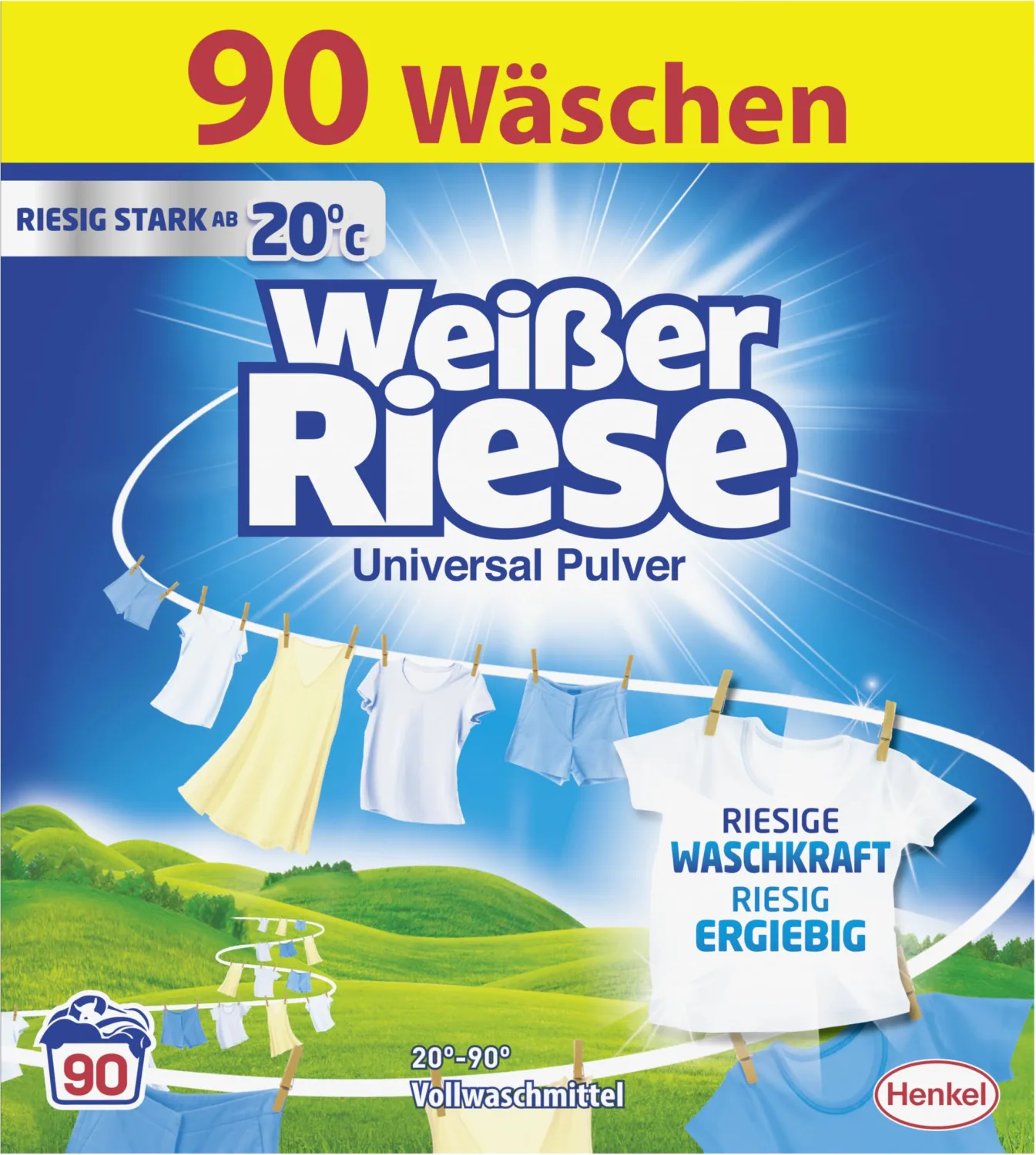Weißer Riese Universal Powder (90 Washes), Full Detergent with Huge Washing Power from 20 °C, Huge Economical Washing Powder, Ideal for Families with Children