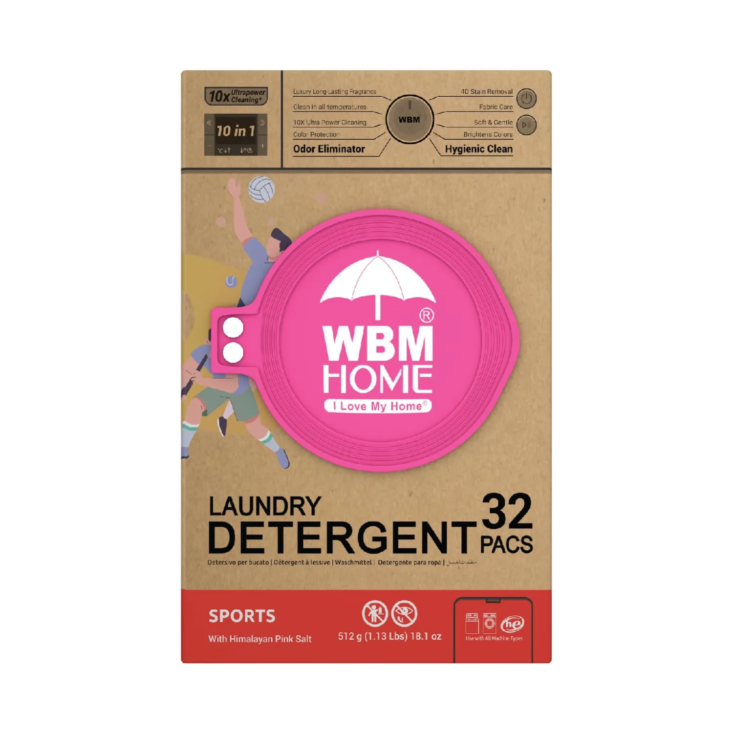 WBM Laundry Detergent Pods, Autumn Scent – 32 Pods in Recycleable Packaging for 10x Ultra Power Cleaning, Odor Defense for Activewear & Sports Shirts