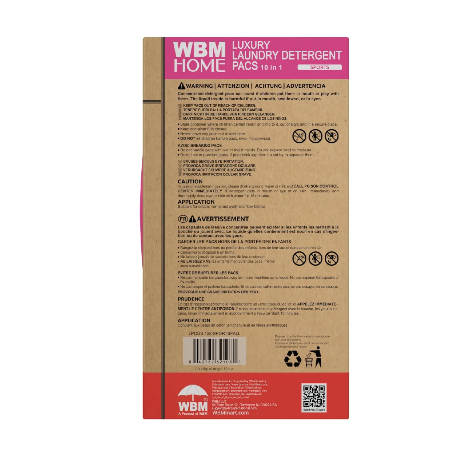 WBM Laundry Detergent Pods, Autumn Scent – 32 Pods in Recycleable Packaging for 10x Ultra Power Cleaning, Odor Defense for Activewear & Sports Shirts
